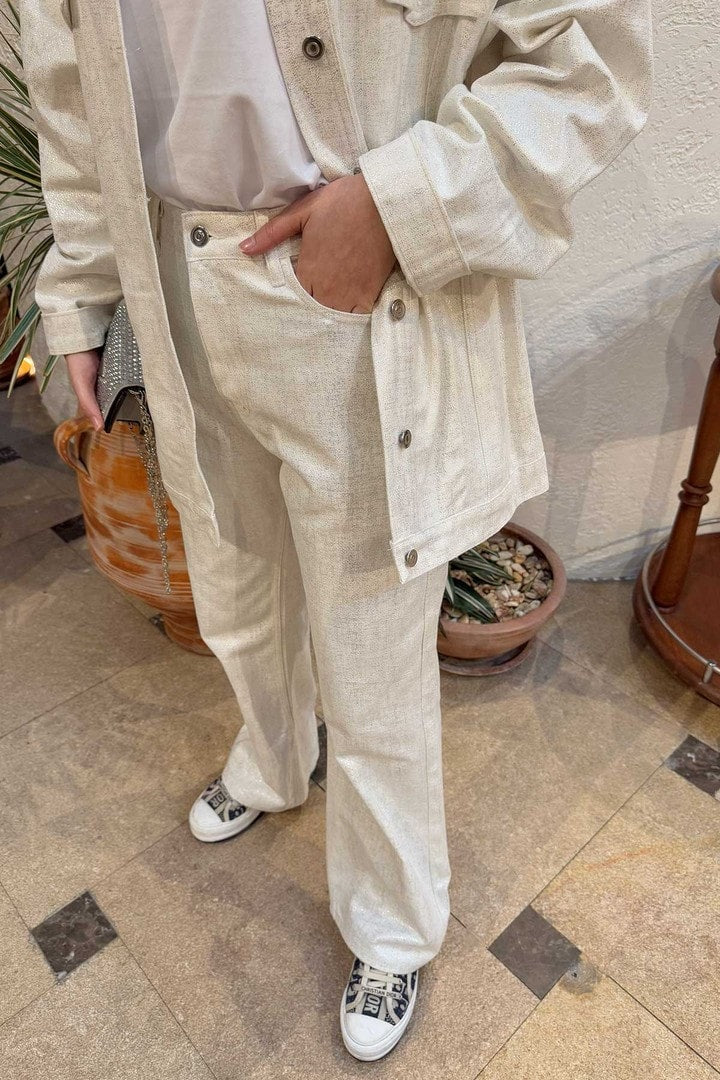 Bol Paça Varaklı Gabardin Pantolon 32-3501
