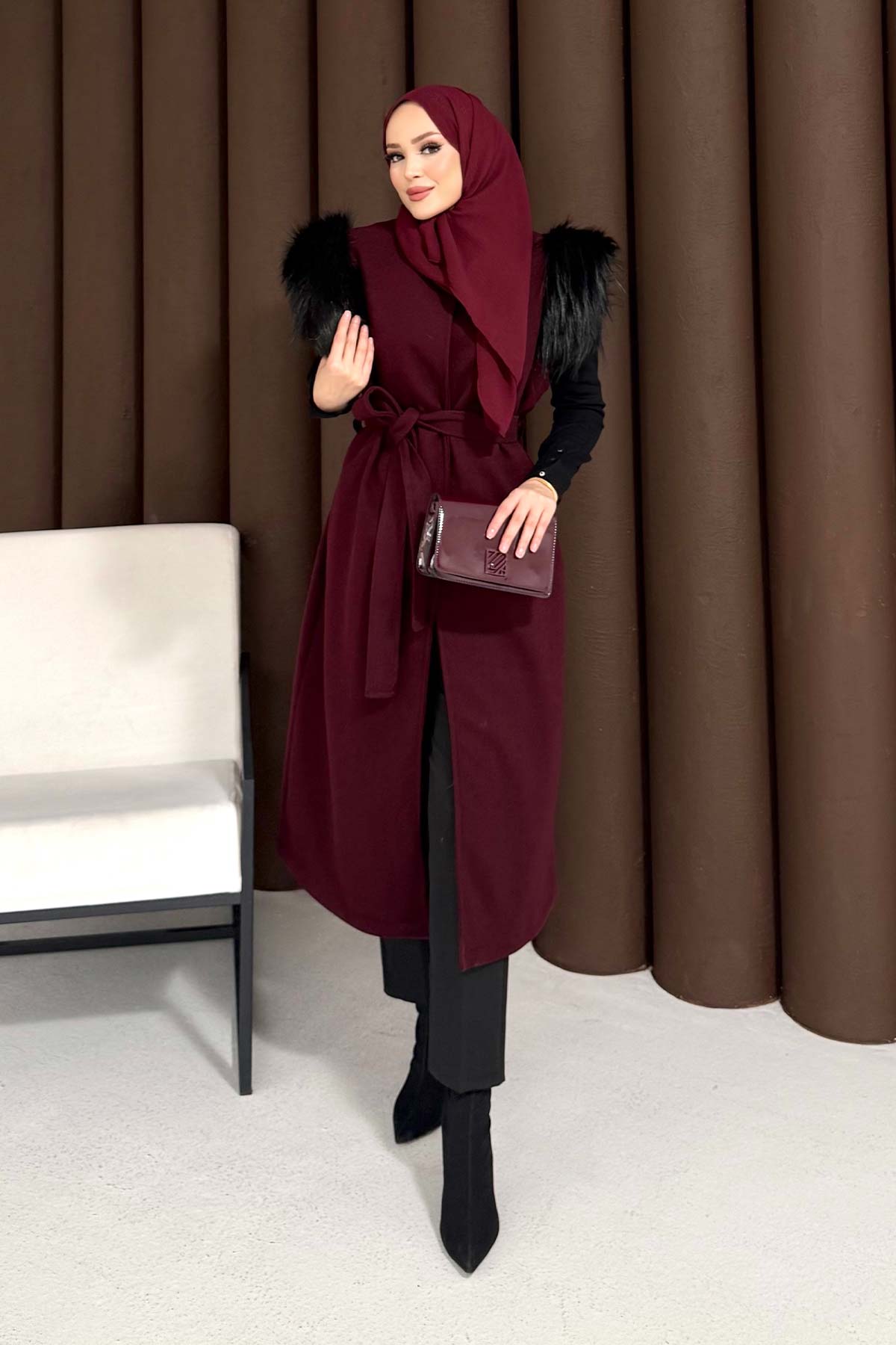 Kürklü Kaşe Yelek 32-3709