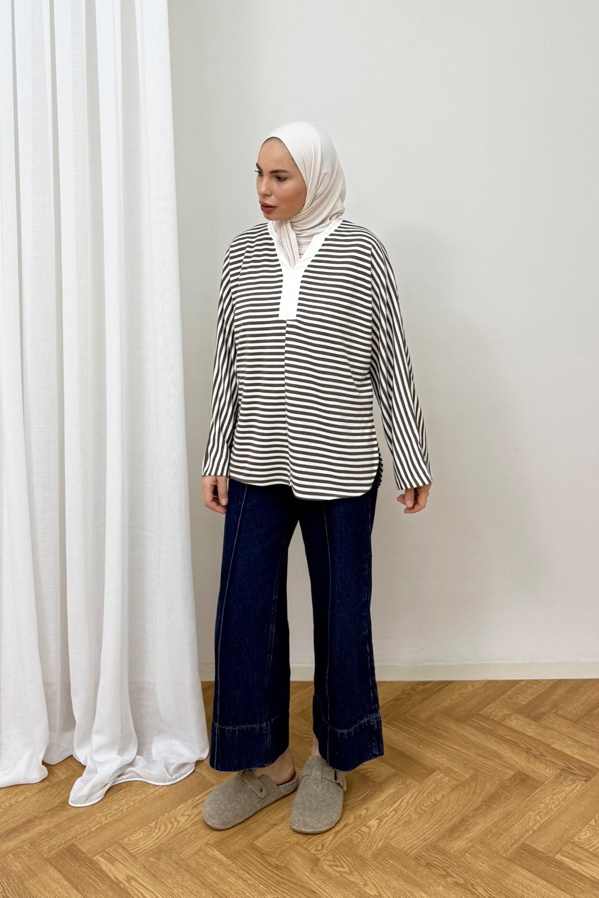 Çizgili İki İplik Tunik 79-7039