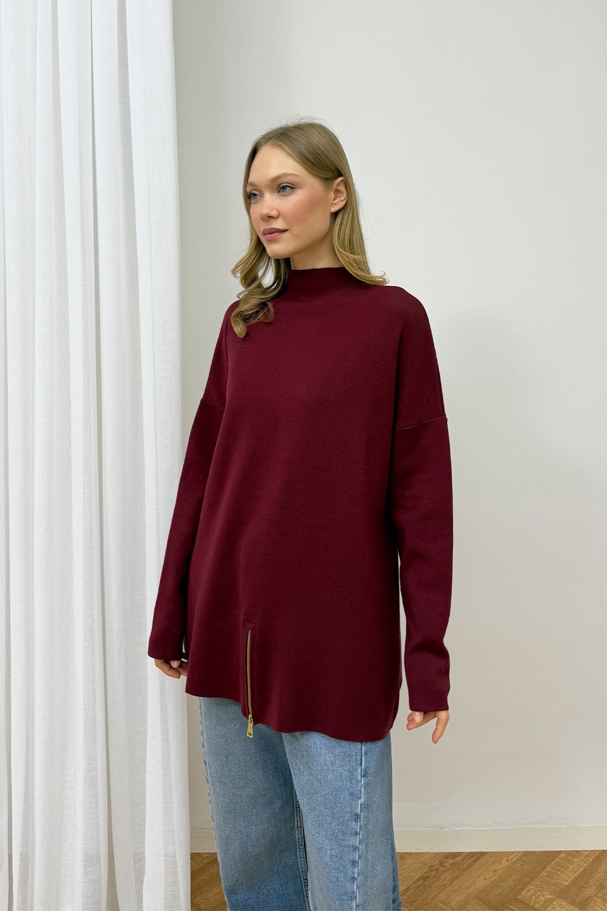 Fermuar Detaylı Triko Tunik 87-2670