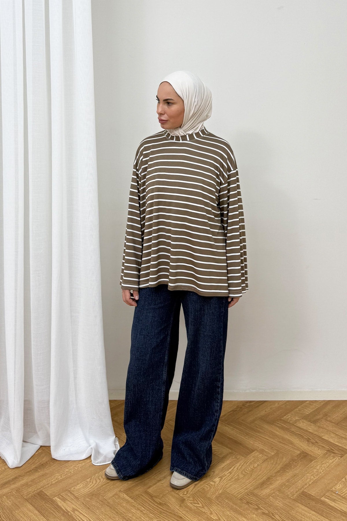 Geniş Çizgili Tunik 3-0011
