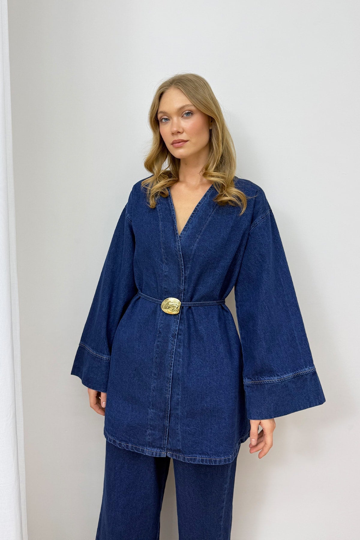 Düğmeli Broşlu Denim Takım 3-725