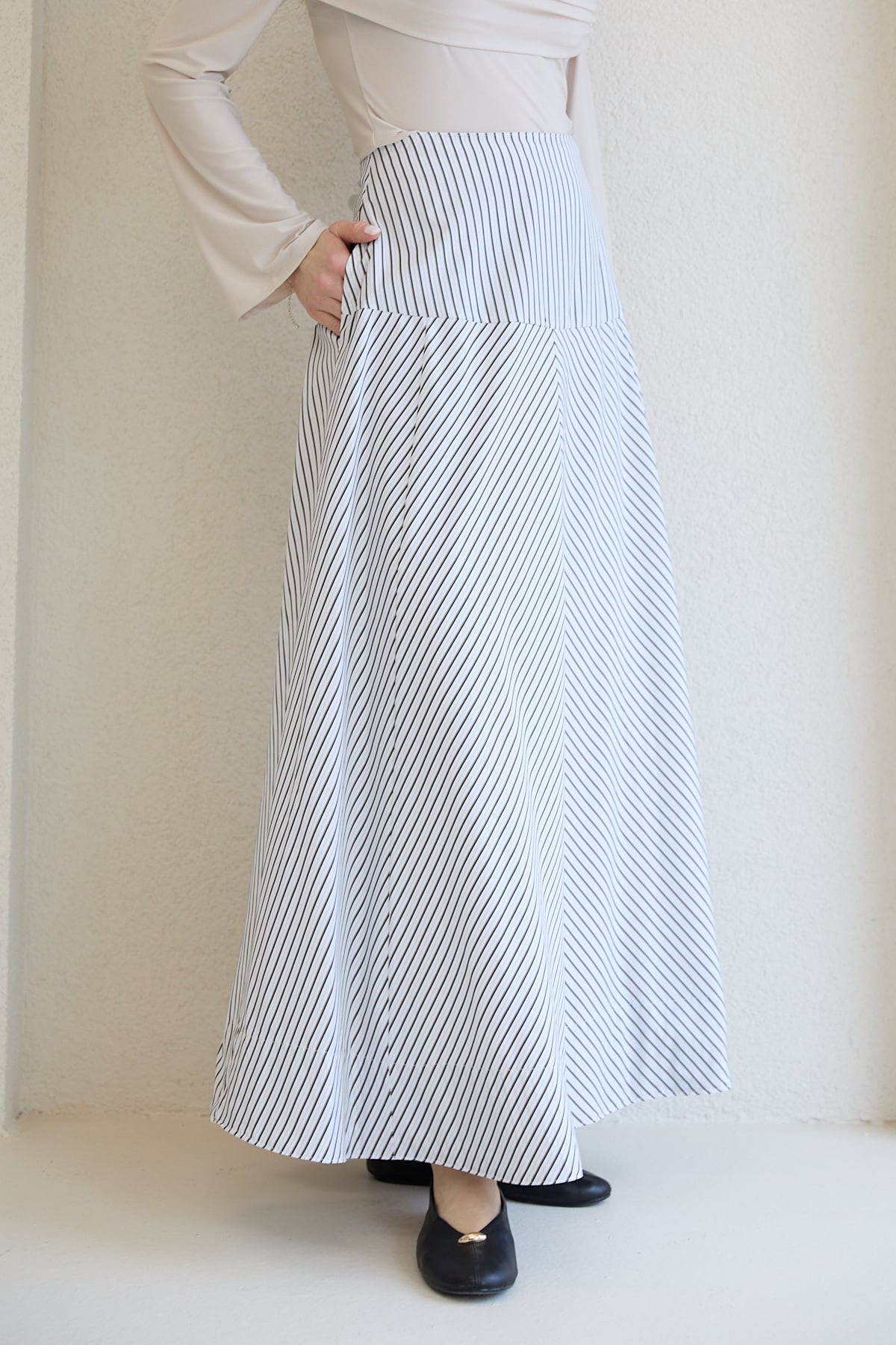 Çizgili Poplin Etek 32-2828