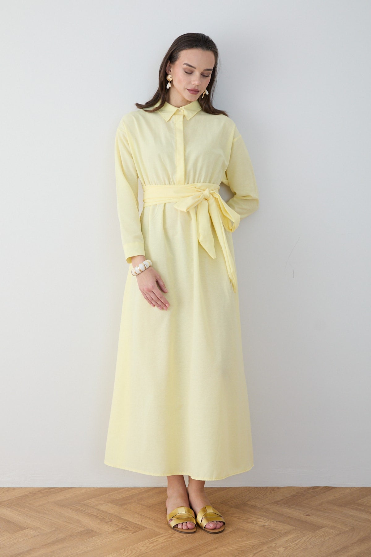 Kuşaklı Poplin Elbise 68-6302
