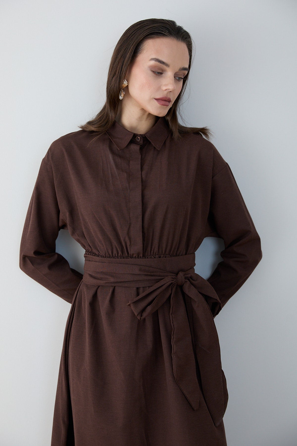 Kuşaklı Poplin Elbise 68-6302