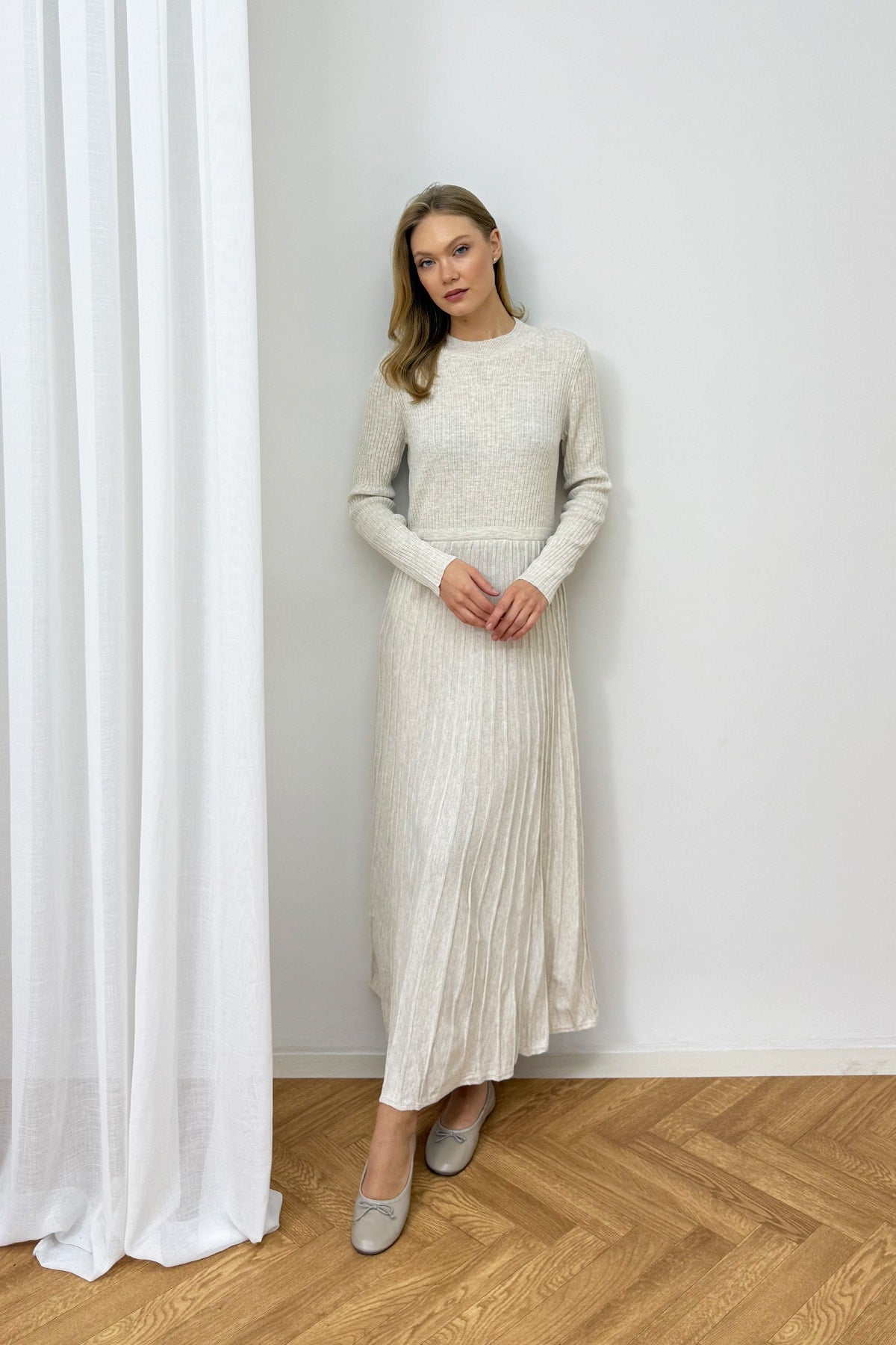 Pileli Triko Elbise 94-3044