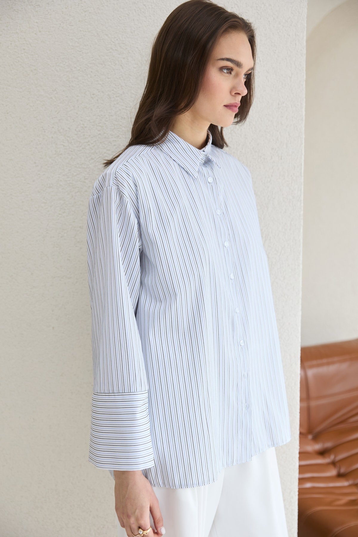 Oversize Çizgili Gömlek 32-2812