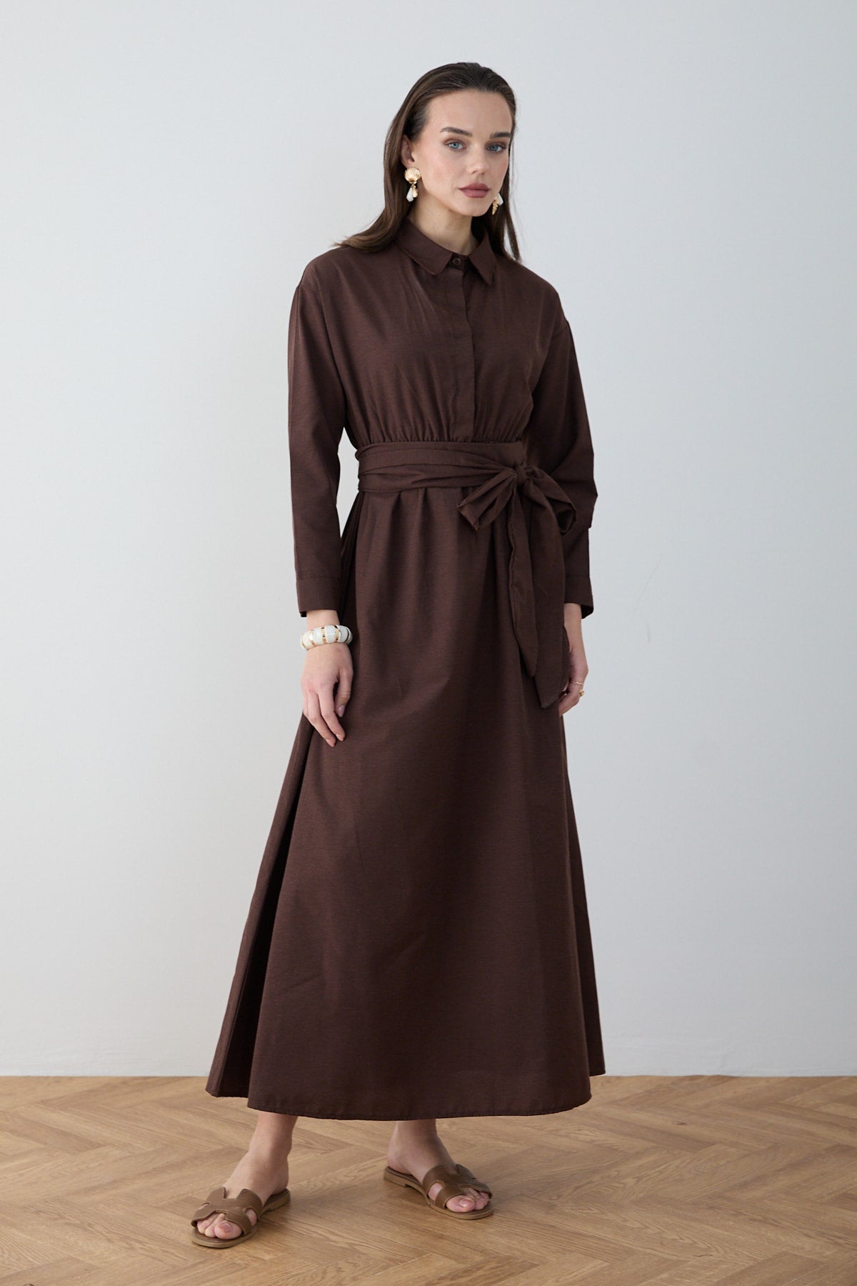Kuşaklı Poplin Elbise 68-6302