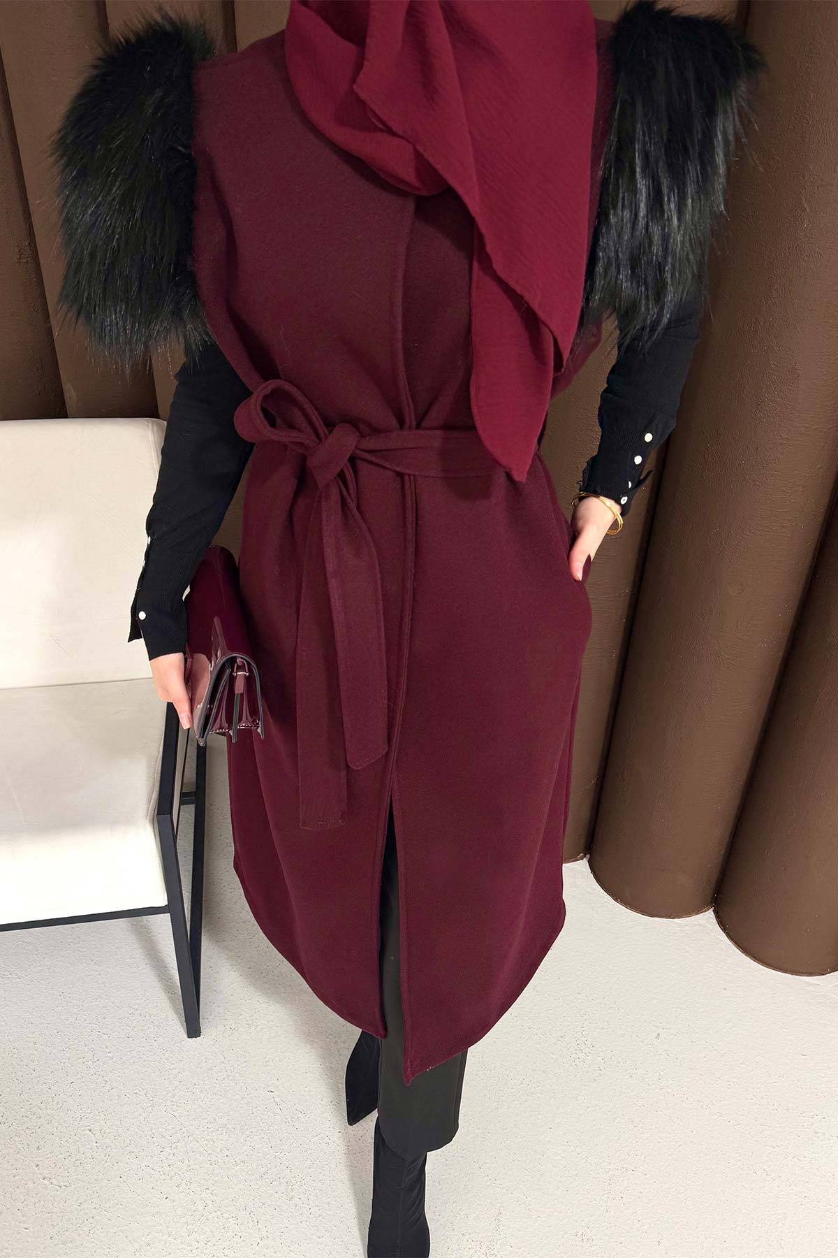 Kürklü Kaşe Yelek 32-3709