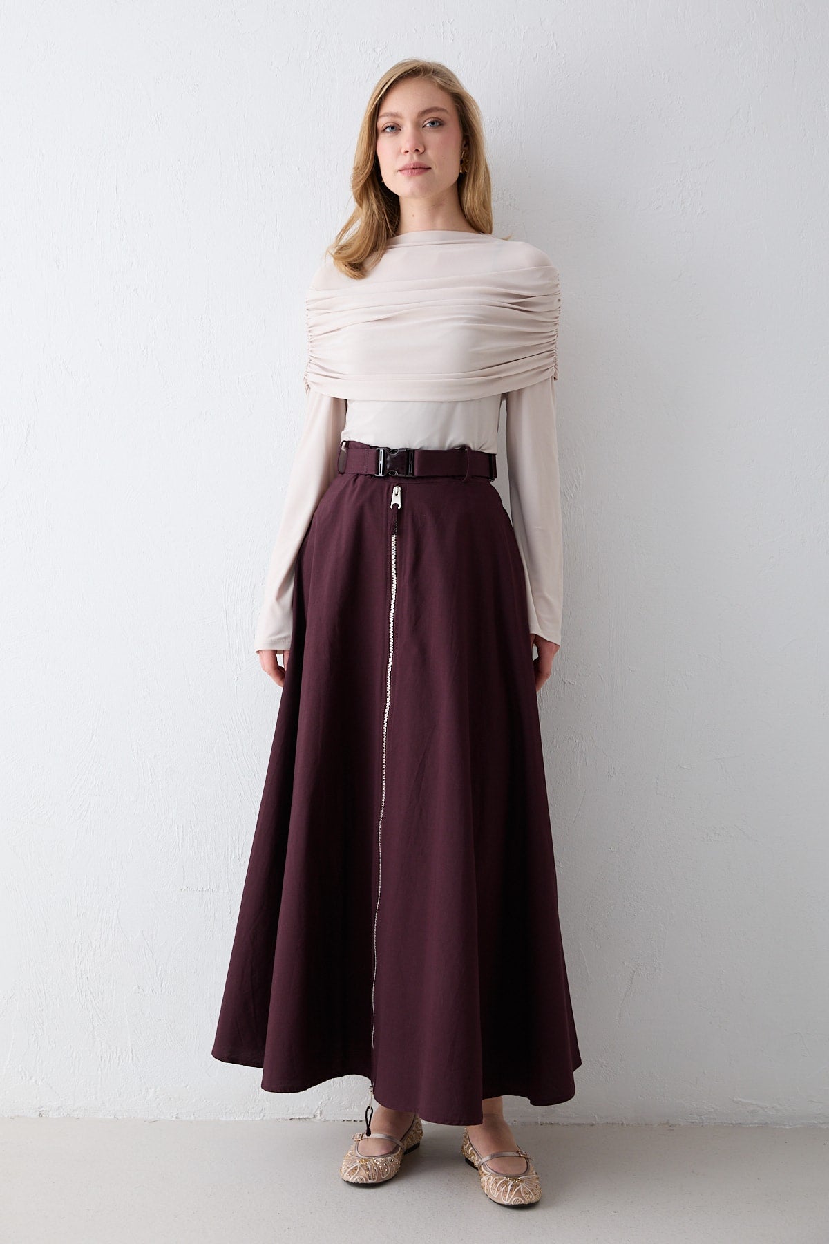 Fermuar Detaylı Poplin Etek 32-2714