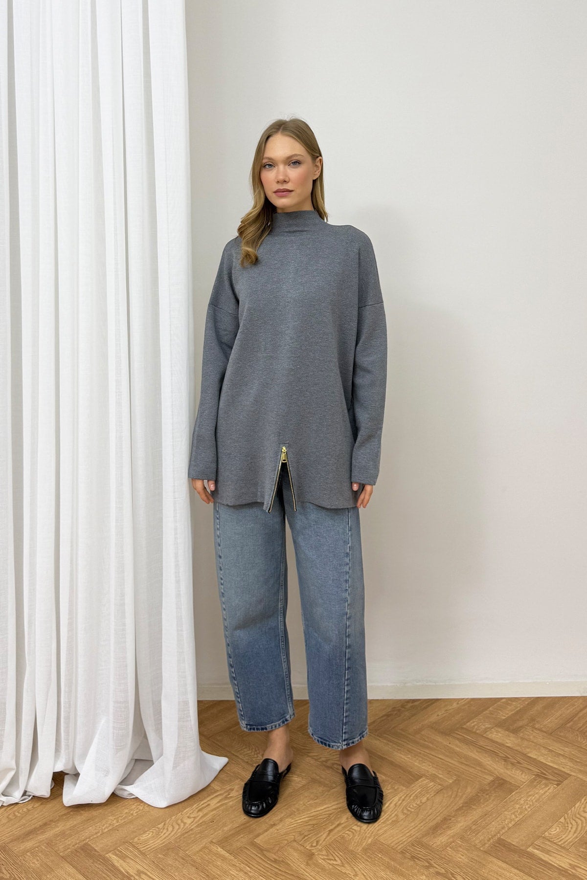 Fermuar Detaylı Triko Tunik 87-2670