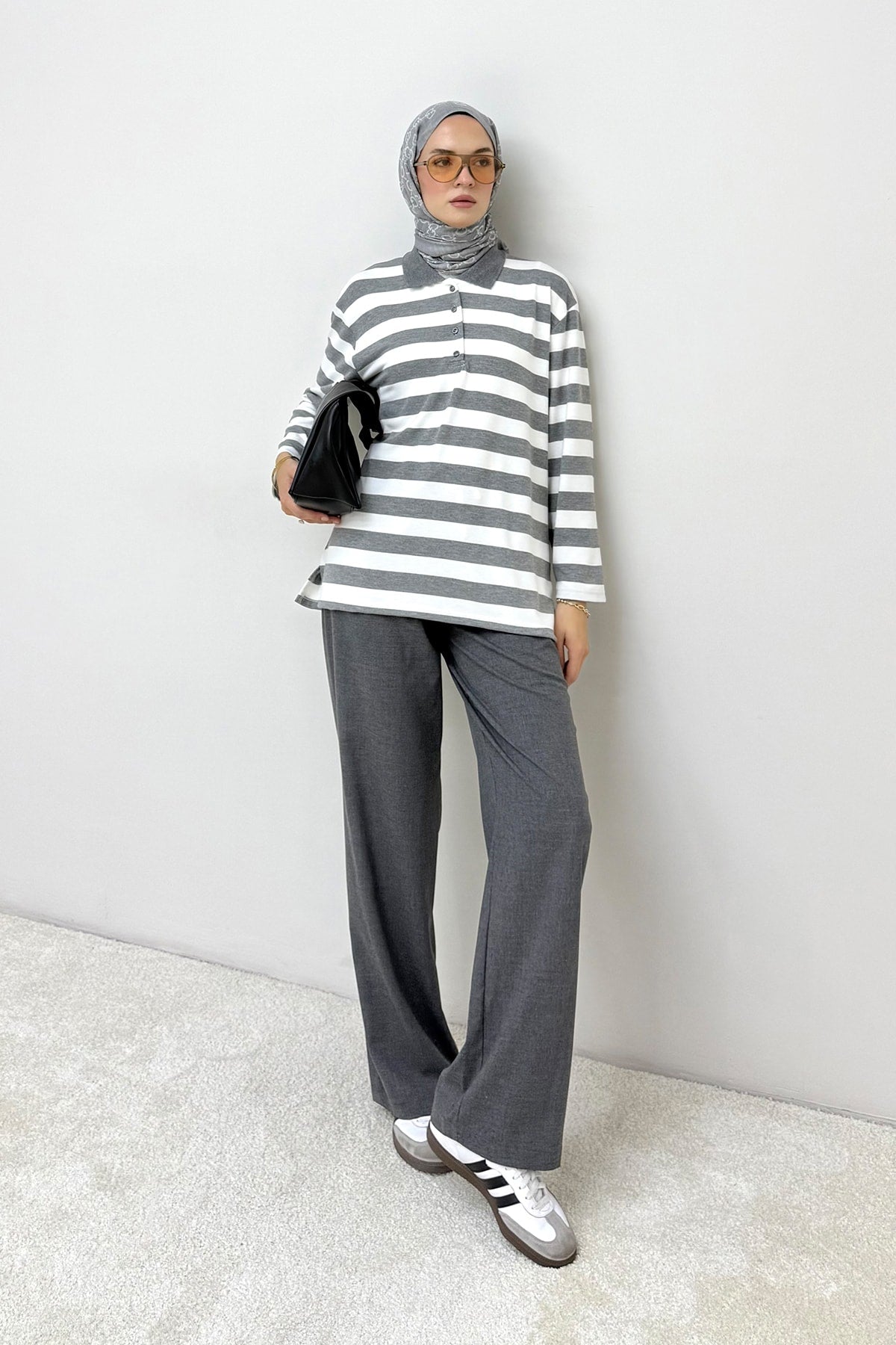 Çizgili Yakalı Tunik 83-7005