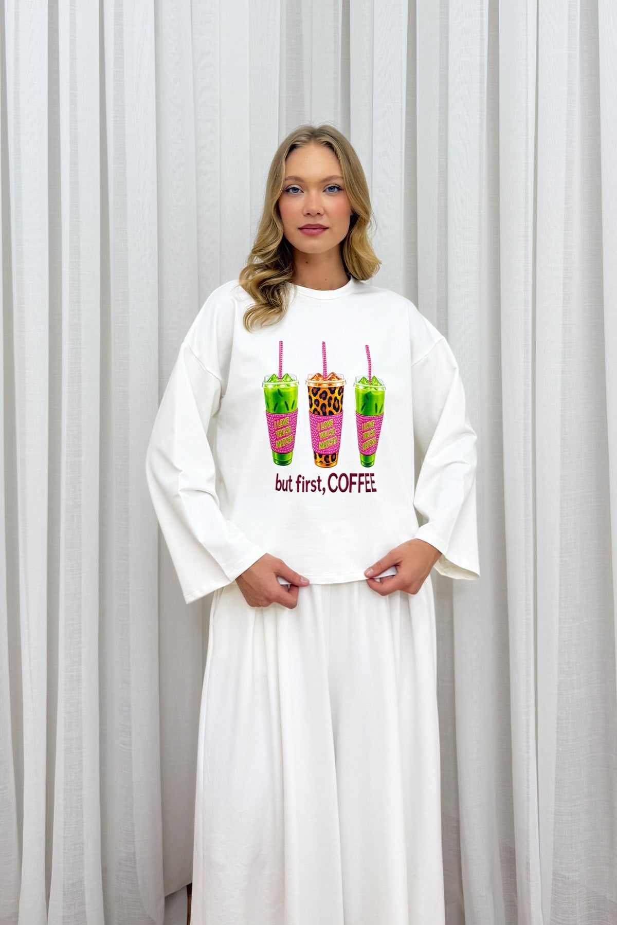 Coffee Baskılı Uzun Kollu Tişört 89-2704
