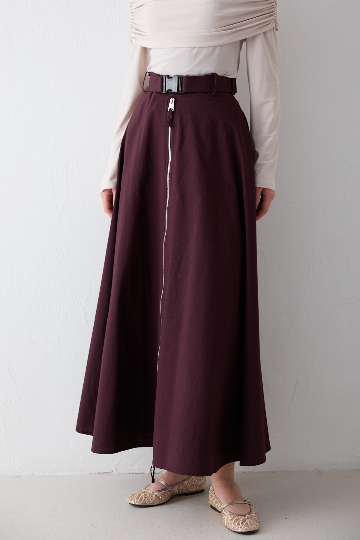 Fermuar Detaylı Poplin Etek 32-2714