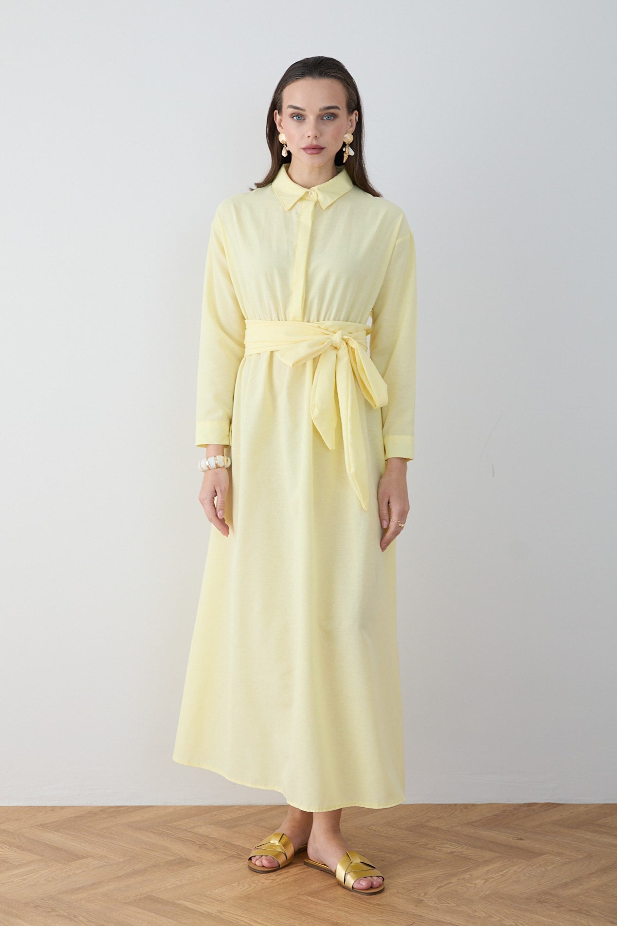 Kuşaklı Poplin Elbise 68-6302