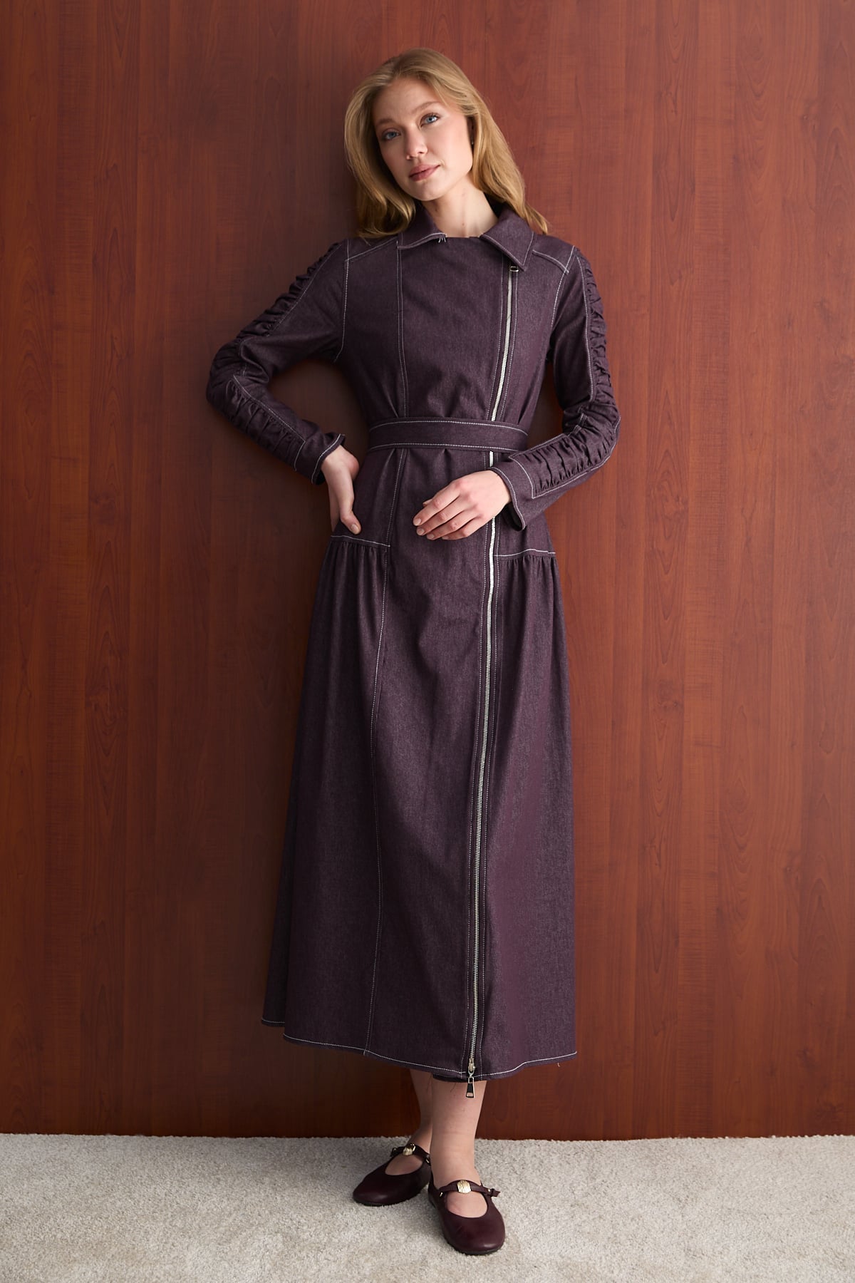 Fermuarlı Denim Elbise 32-2763