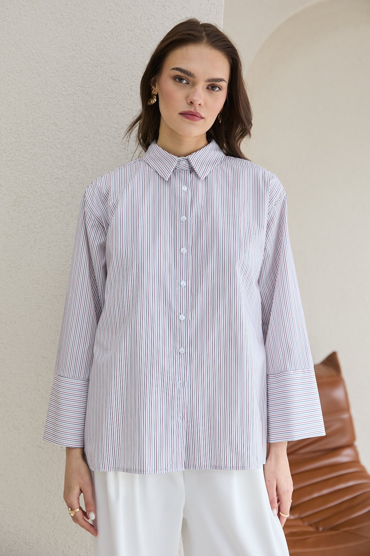 Oversize Çizgili Gömlek 32-2812