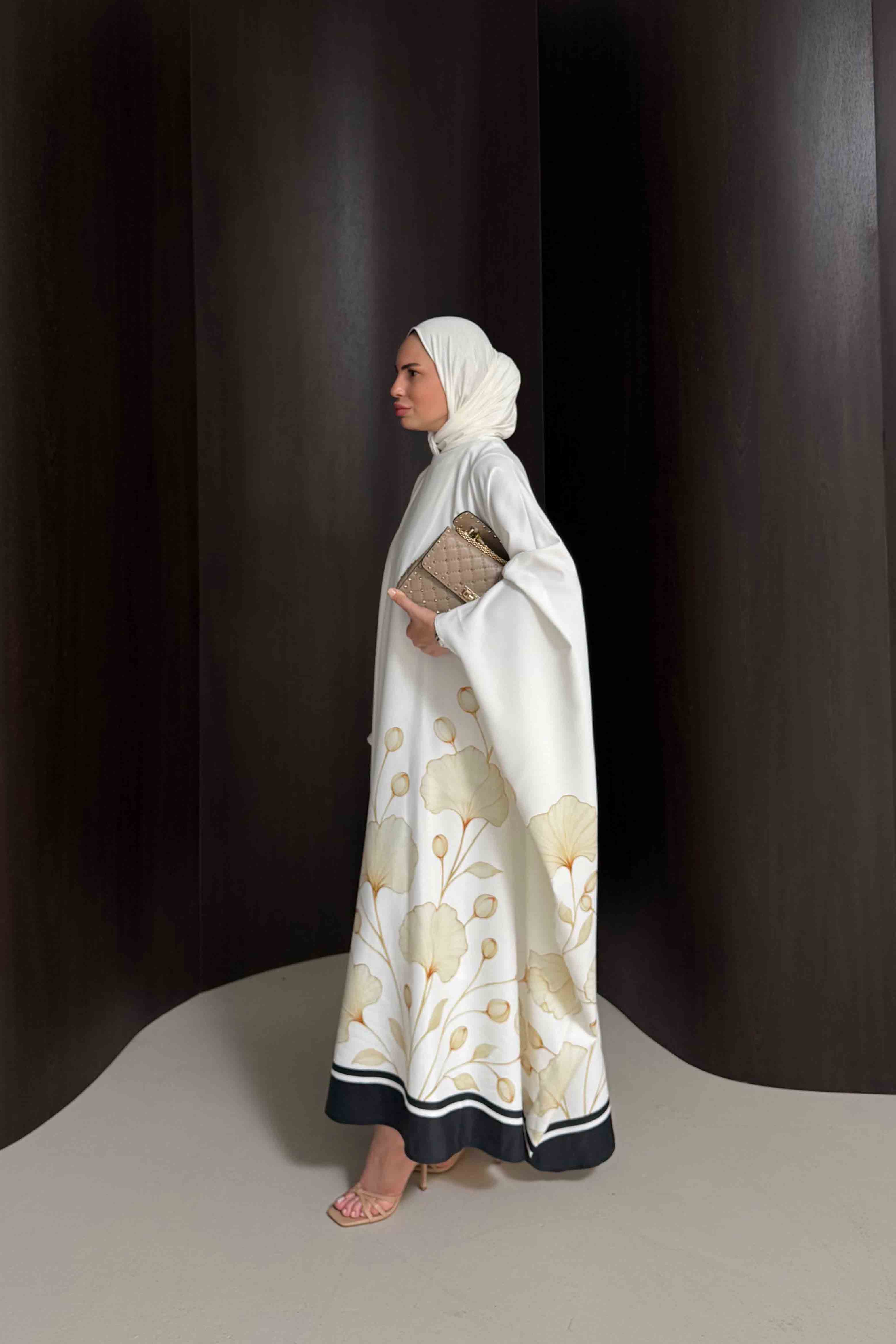 Çiçekli Kaftan Elbise 32-2938