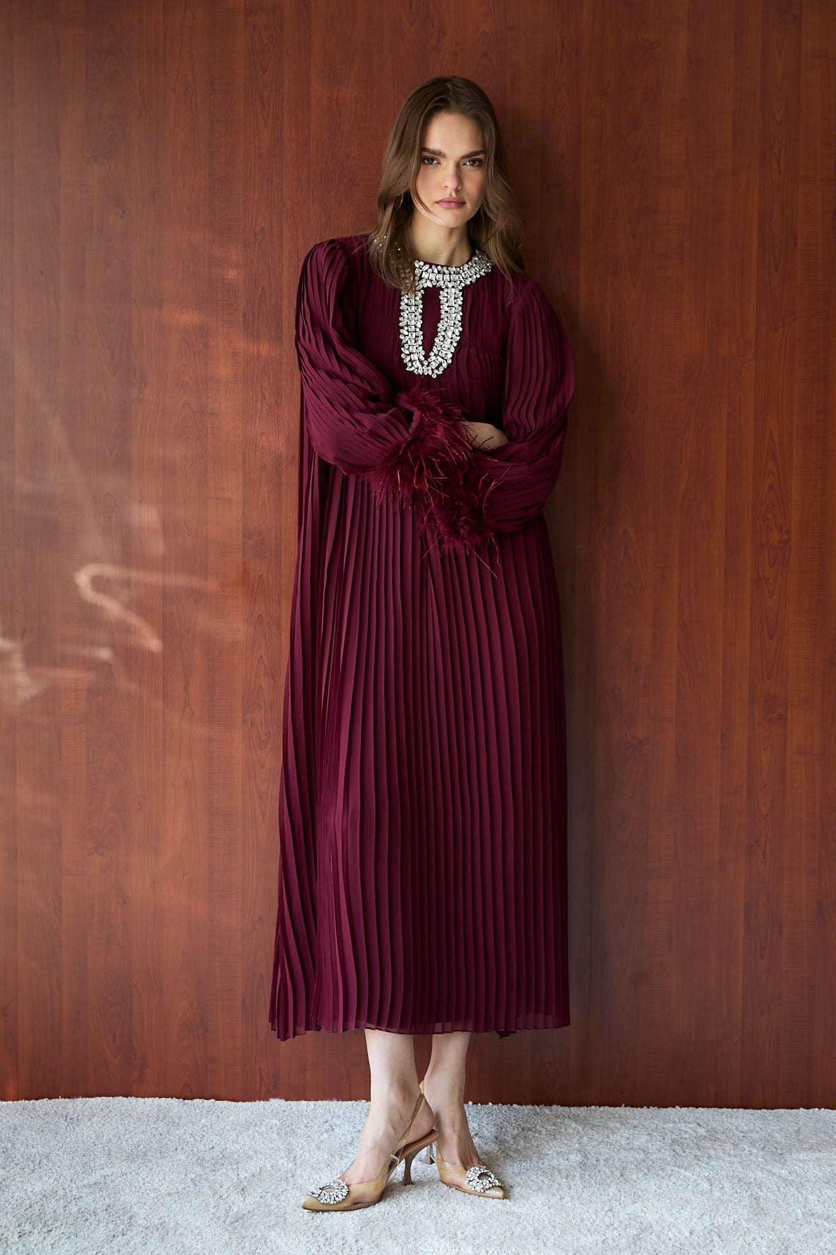 Taşlı Piliseli Elbise 32-2659