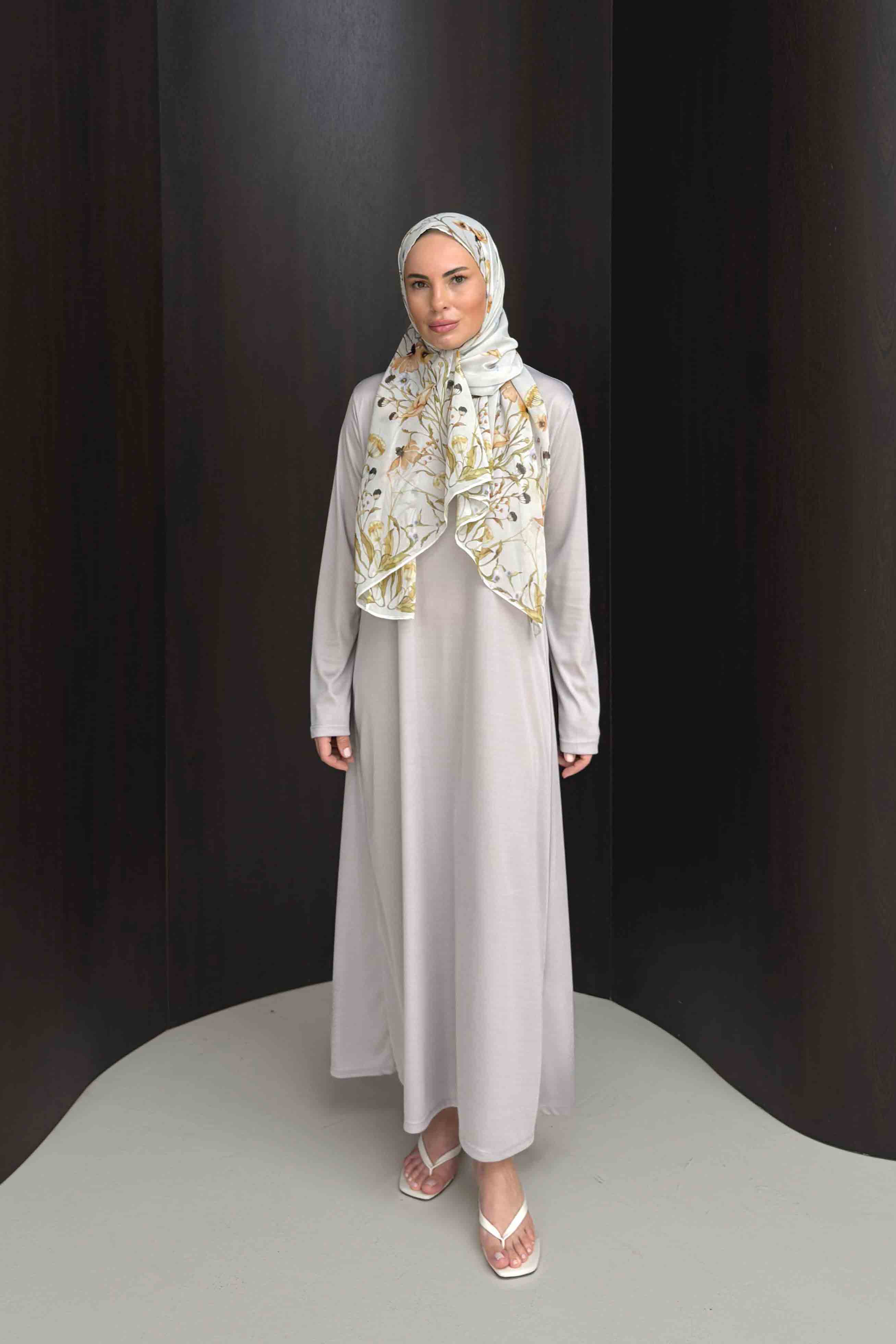 Desenli Şifon Şallı Elbise 32-2924