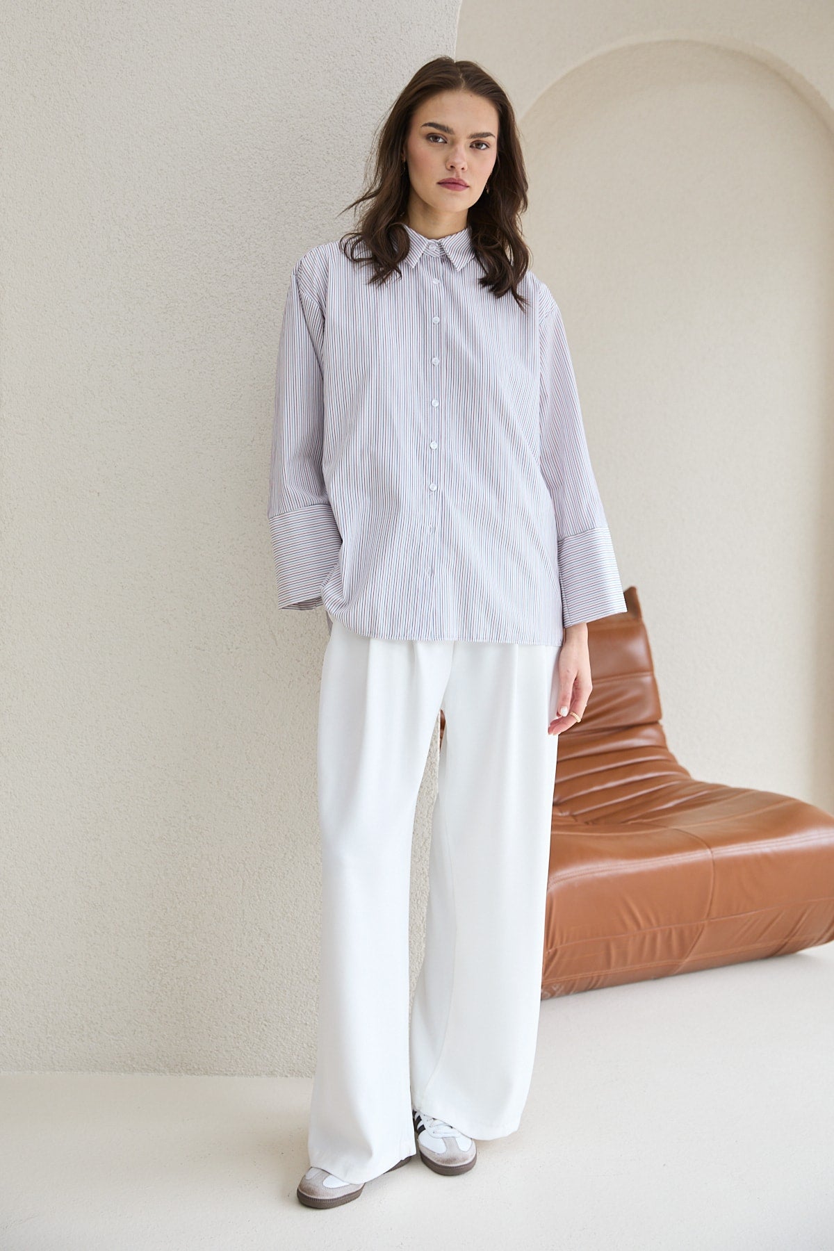 Oversize Çizgili Gömlek 32-2812