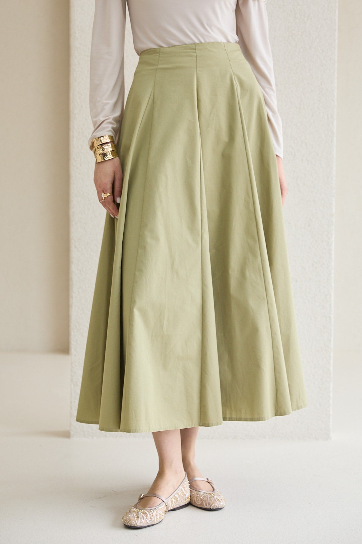 Parçalı Poplin Etek 32-2776
