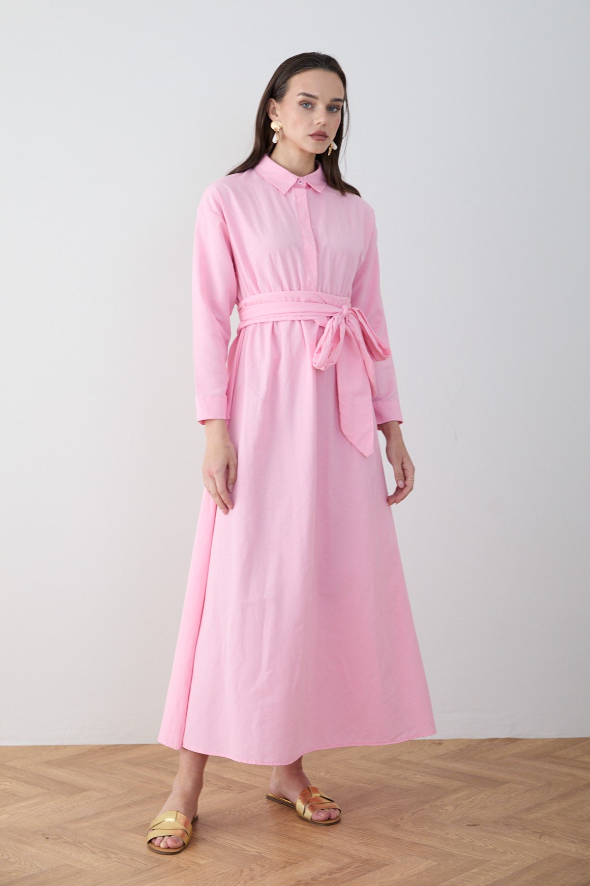 Kuşaklı Poplin Elbise 68-6302
