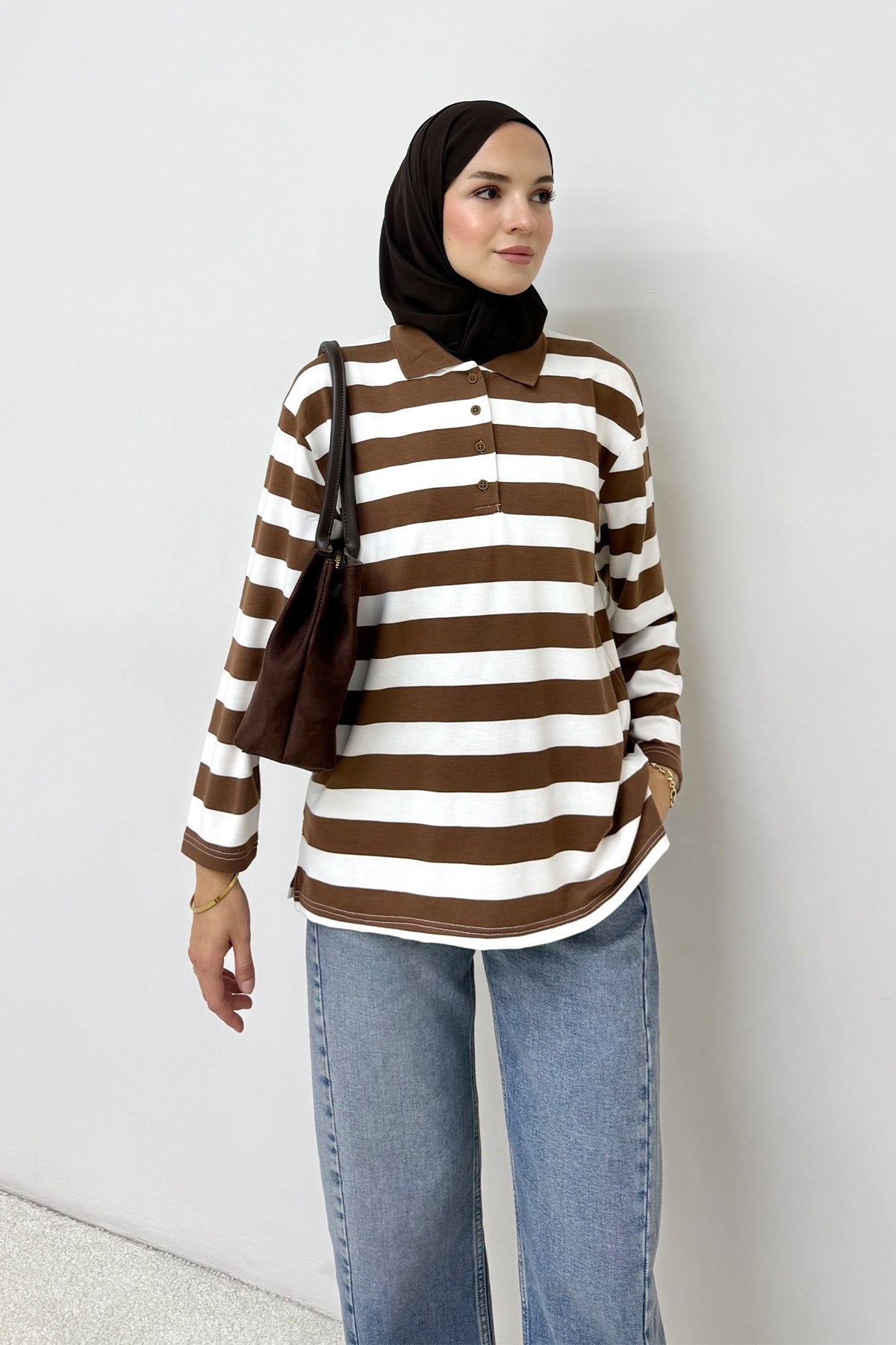 Çizgili Yakalı Tunik 83-7005