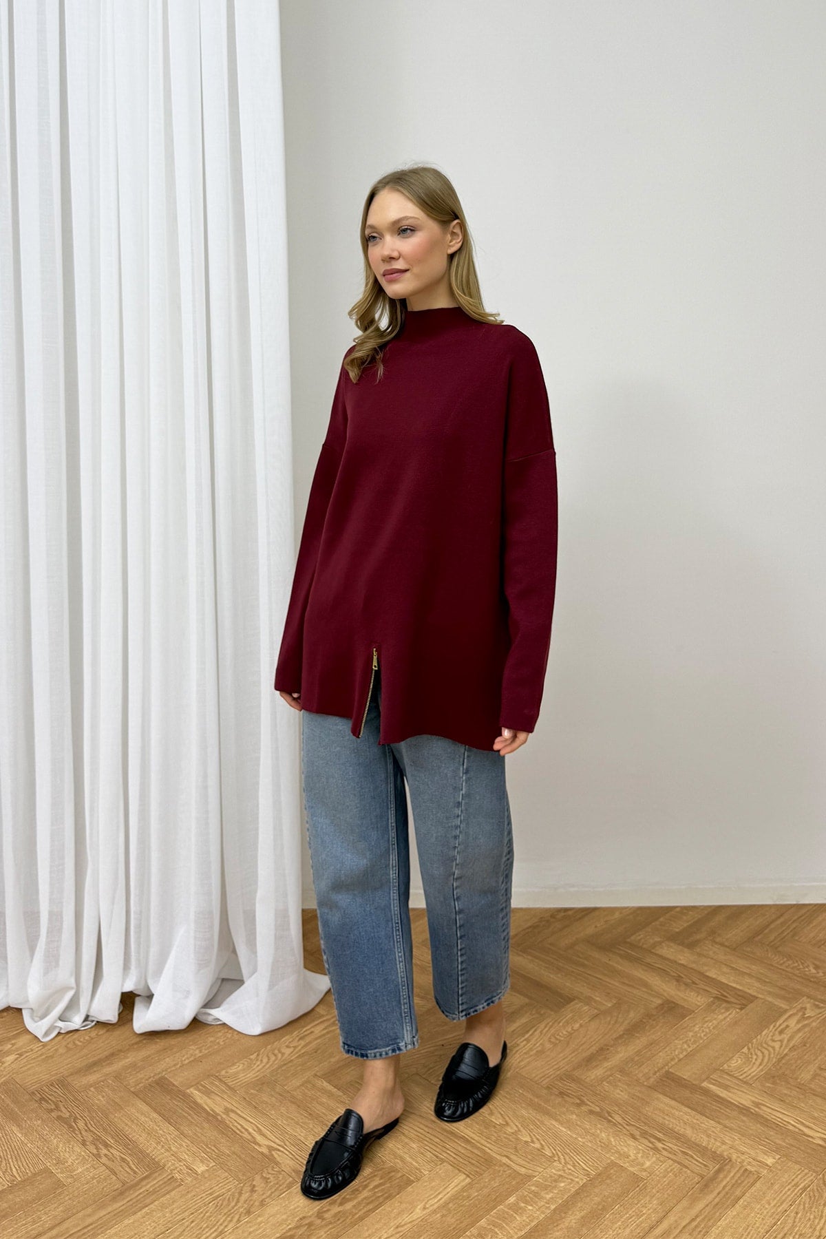 Fermuar Detaylı Triko Tunik 87-2670