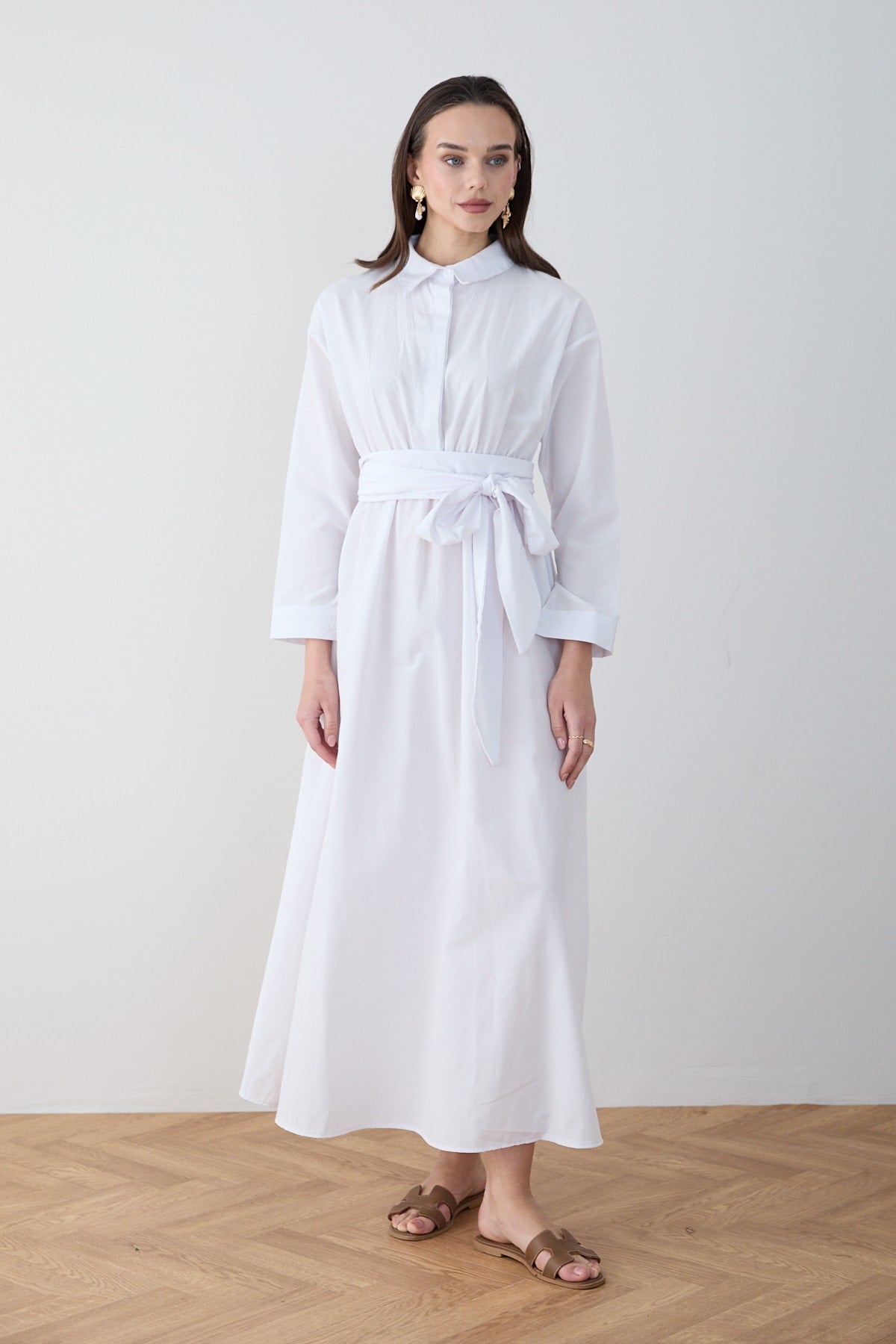 Kuşaklı Poplin Elbise 68-6302