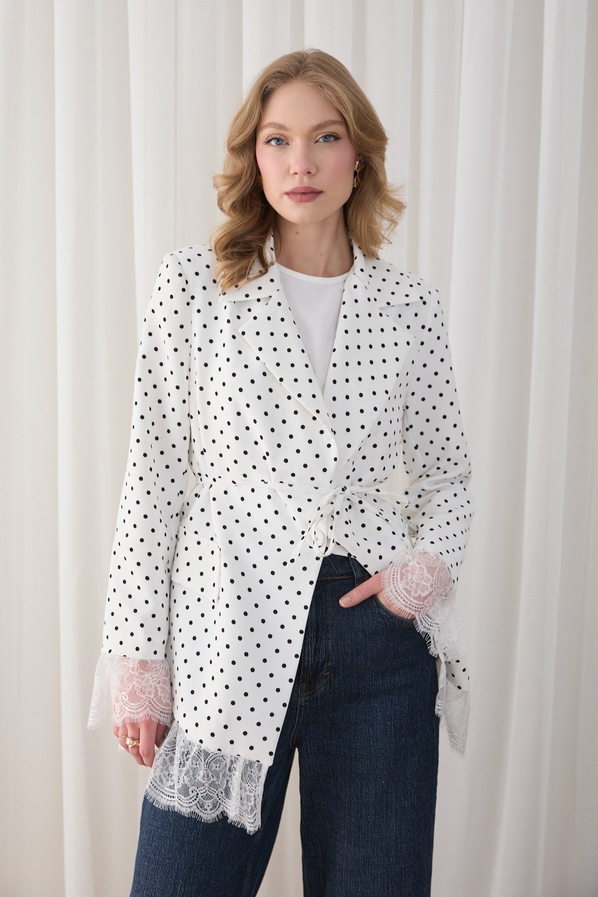 Dantelli Puantiyeli Ceket 32-2868