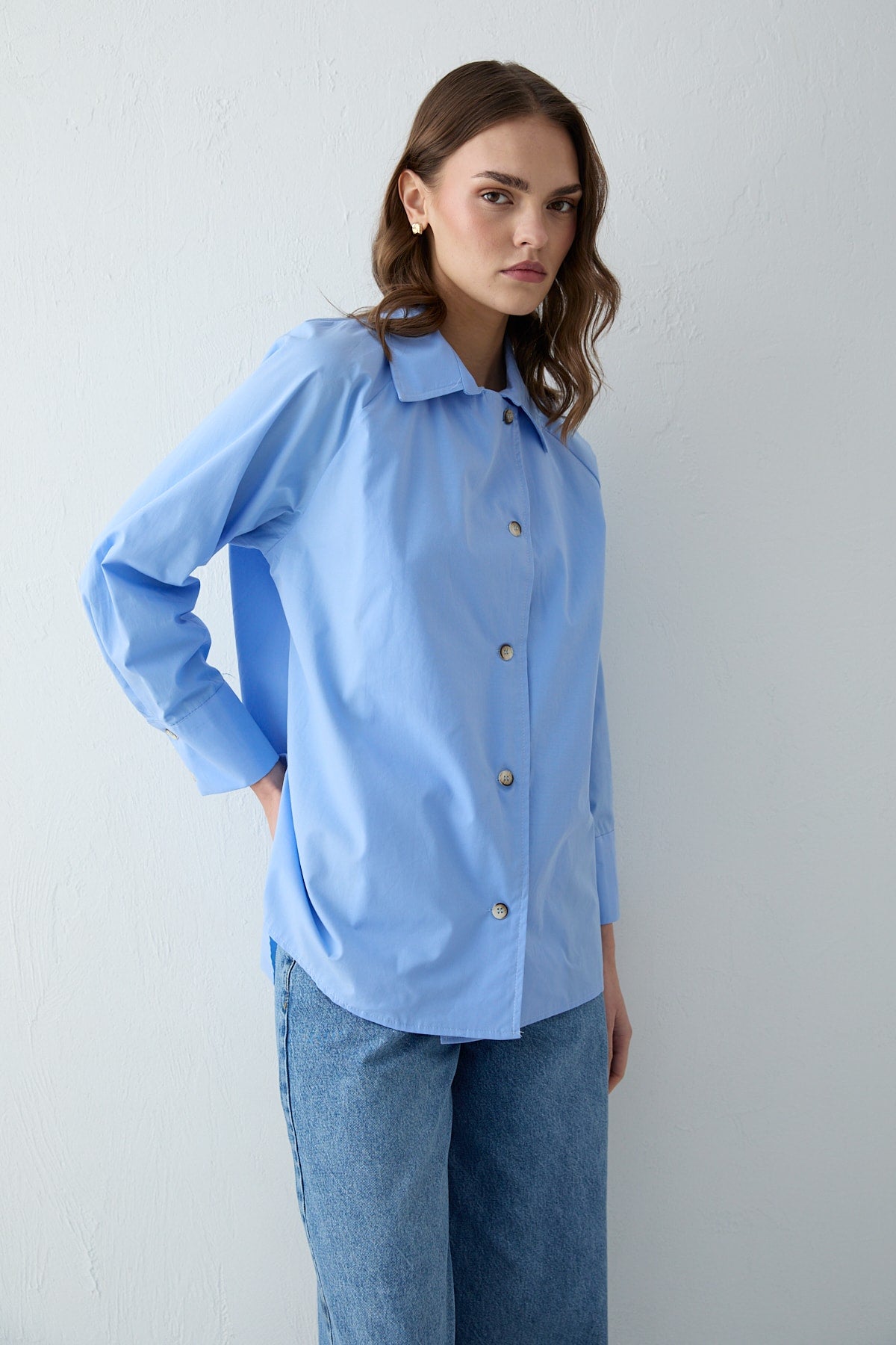 Düğmeli Poplin Gömlek 32-2703