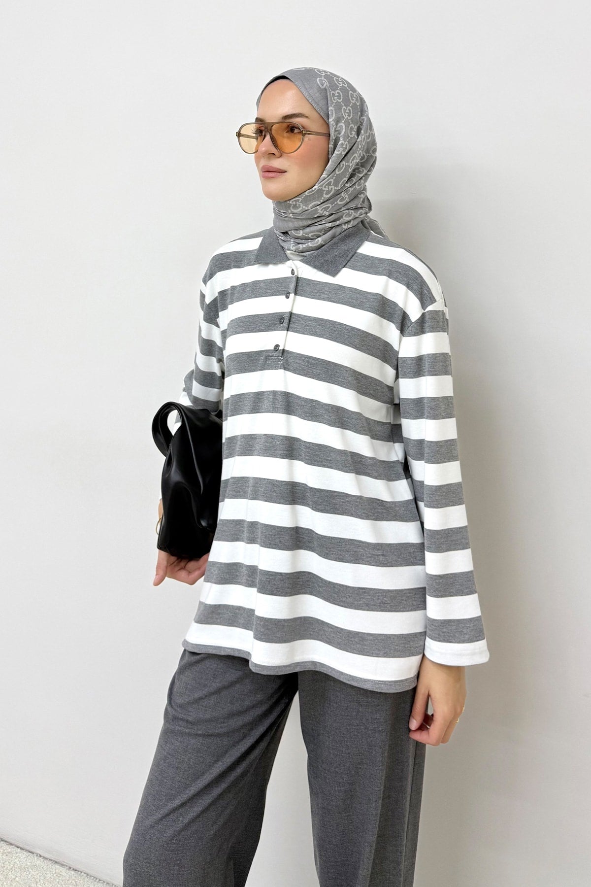 Çizgili Yakalı Tunik 83-7005