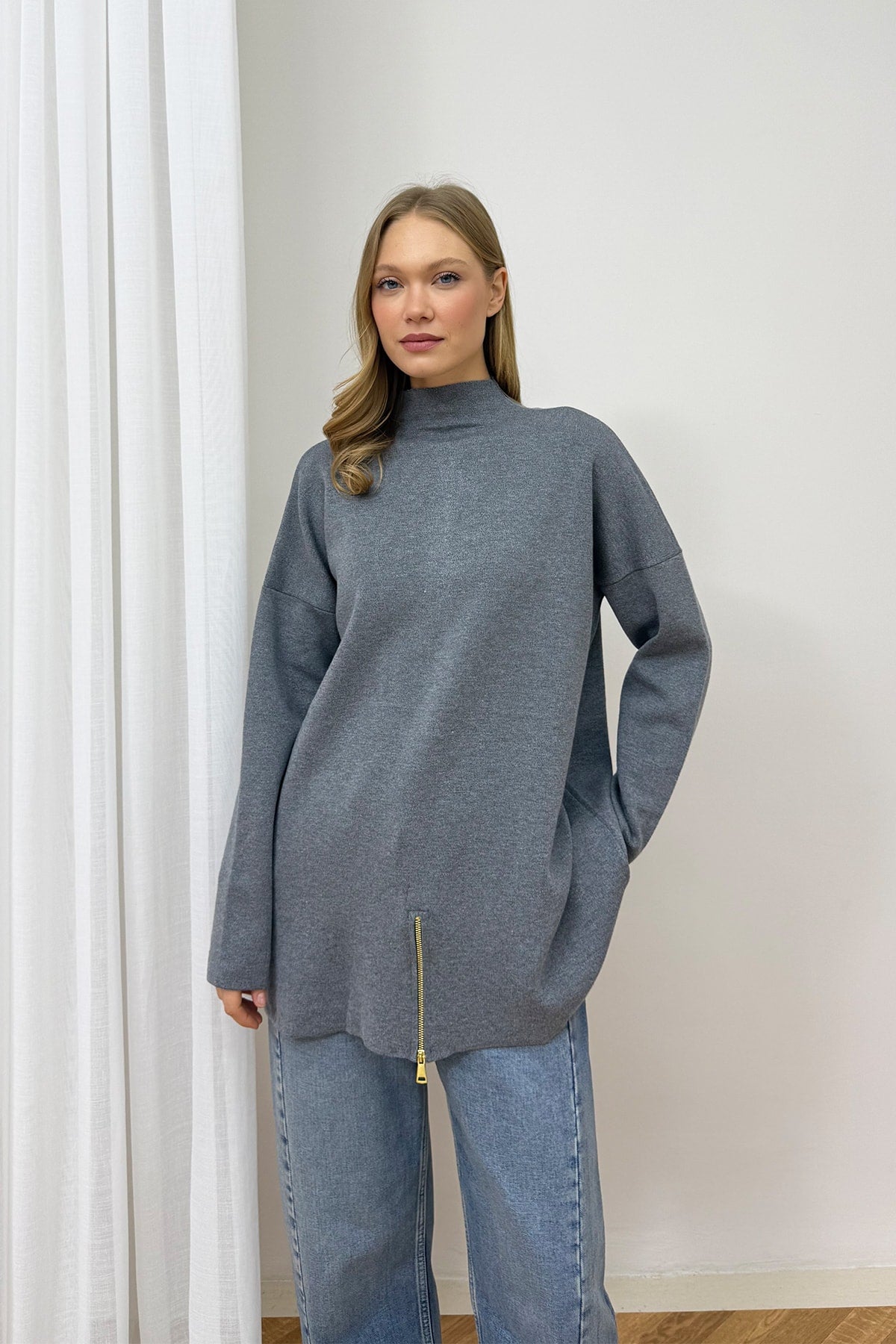 Fermuar Detaylı Triko Tunik 87-2670