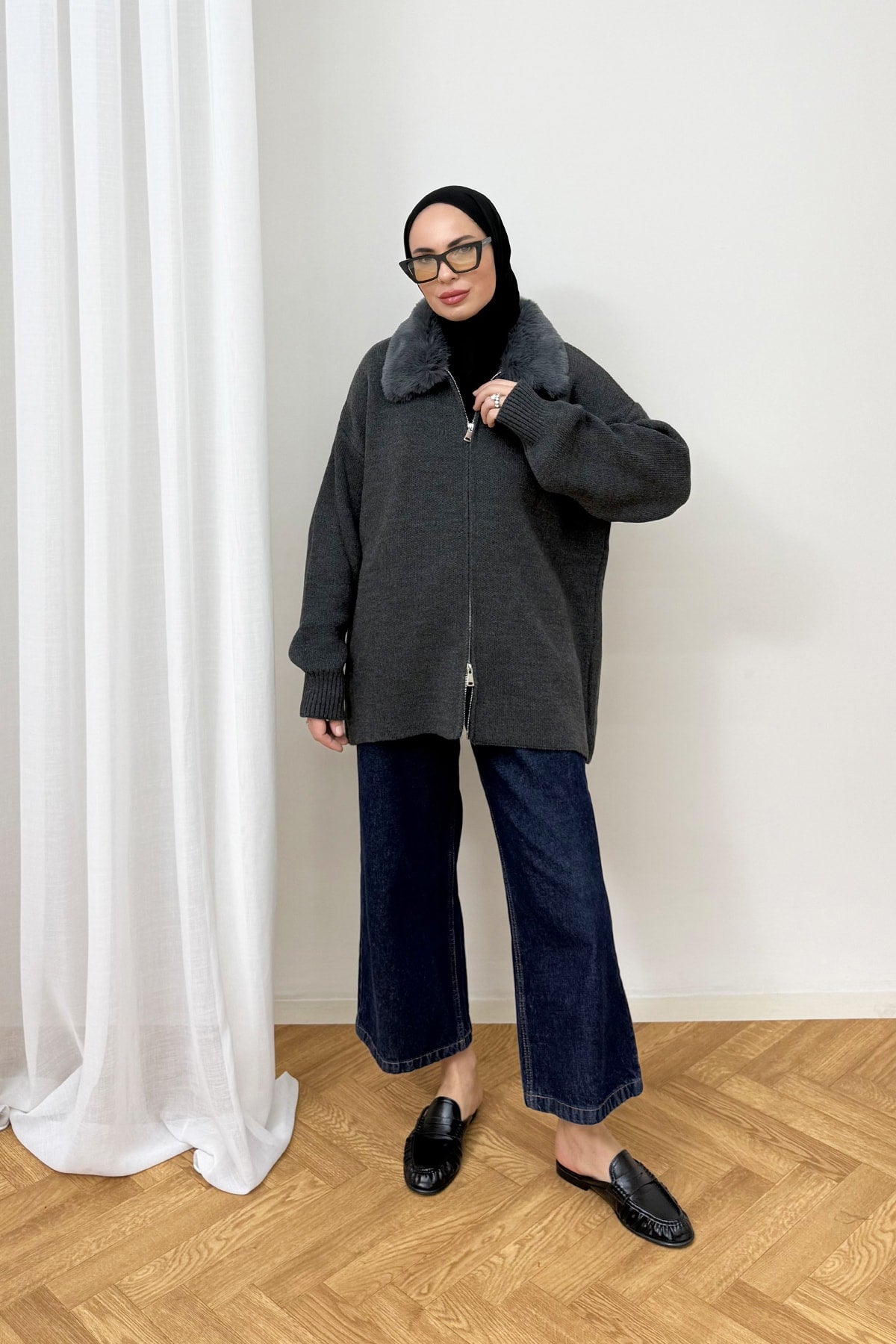 Kürk Yaka Triko Hırka 87-26248