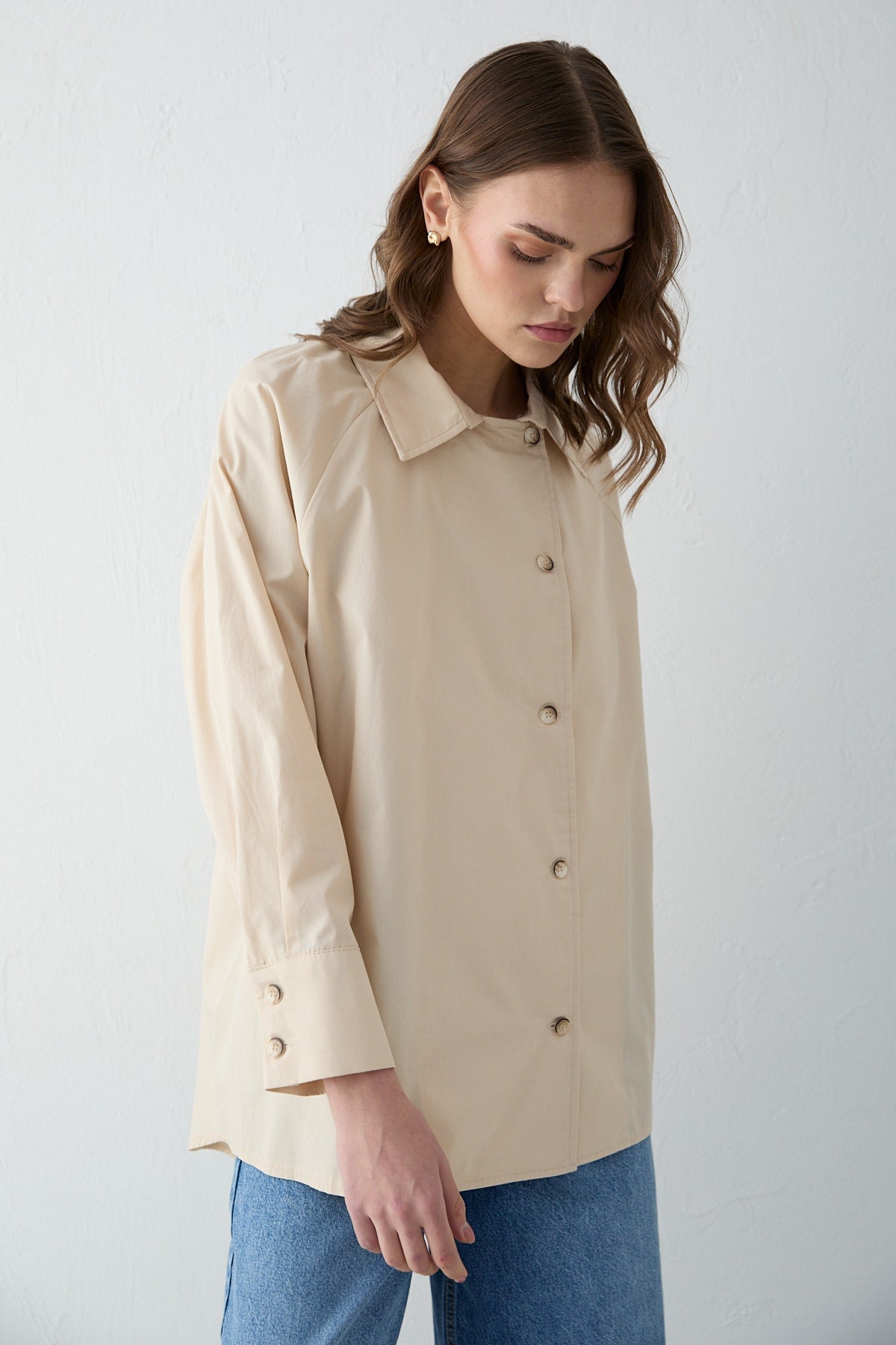 Düğmeli Poplin Gömlek 32-2703
