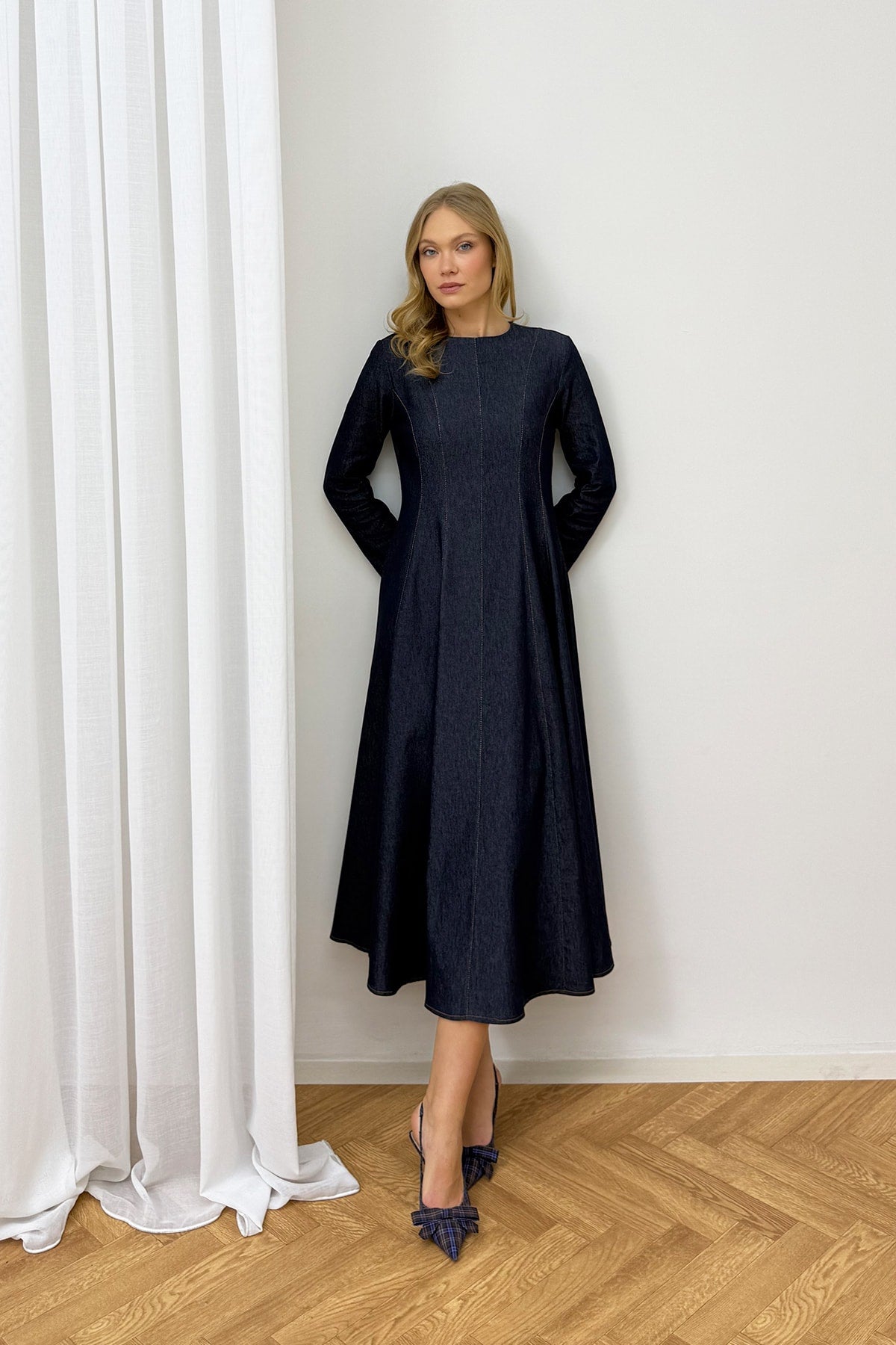 Fermuarlı Denim Elbise 32-9500