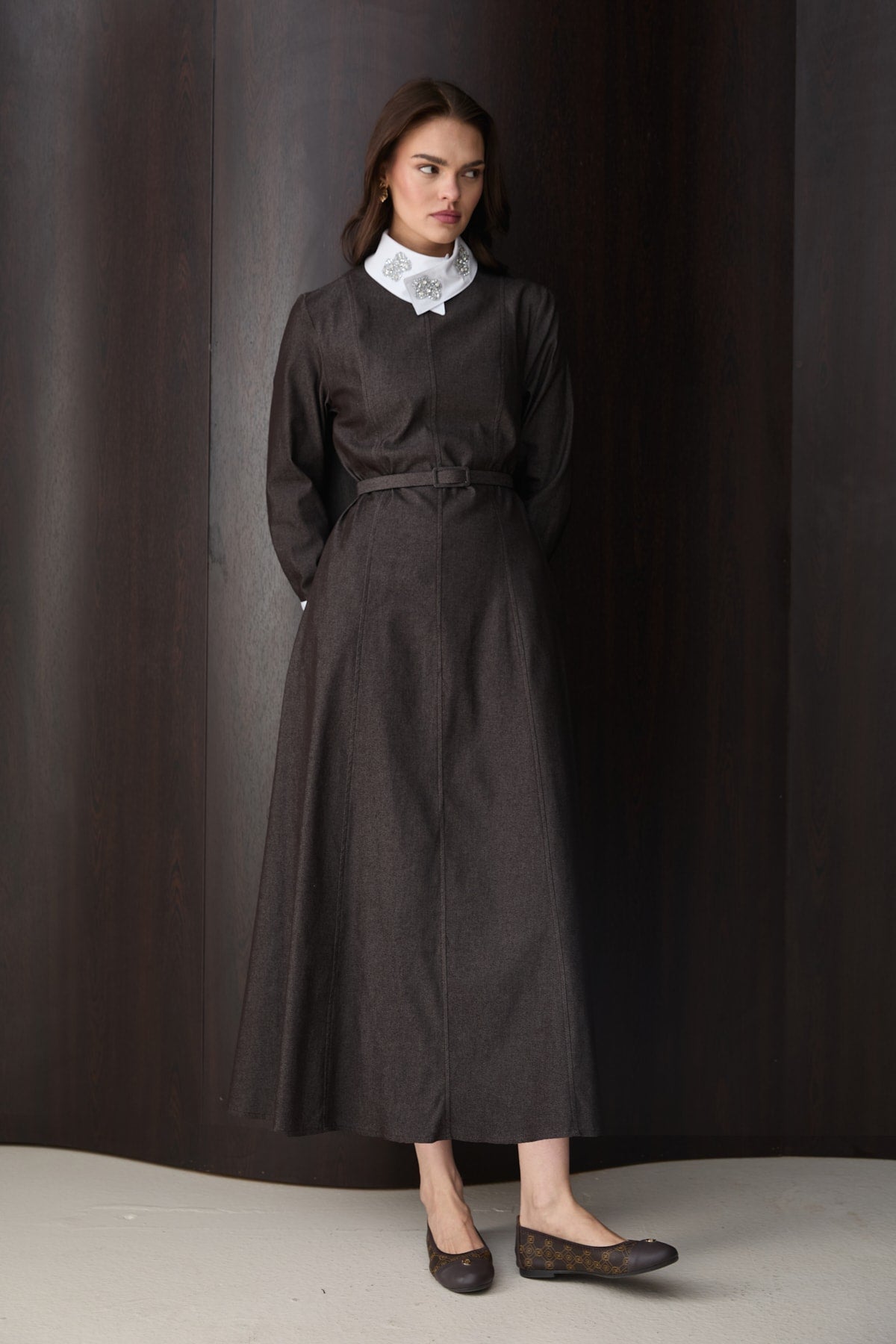 Yakada Detaylı Denim Elbise 32-2791