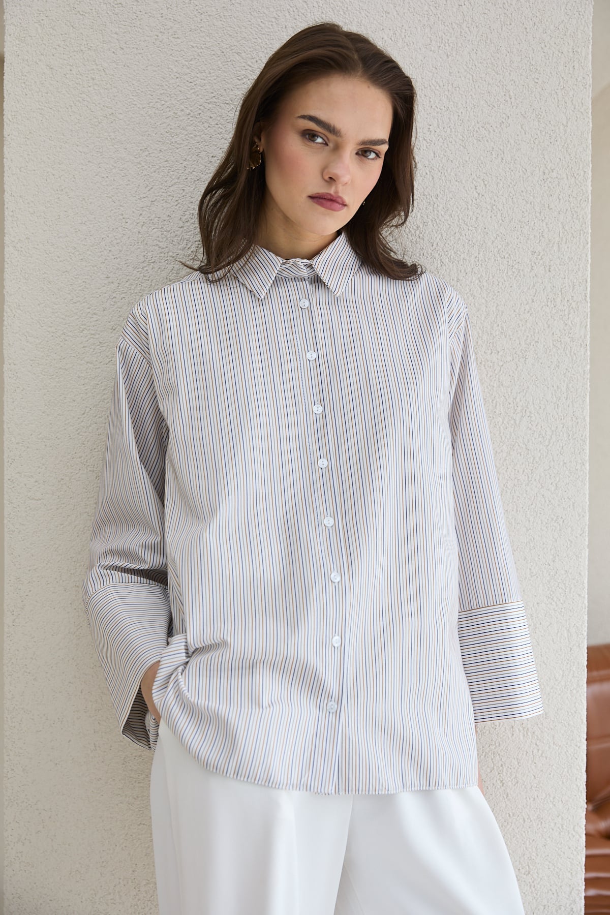Oversize Çizgili Gömlek 32-2812