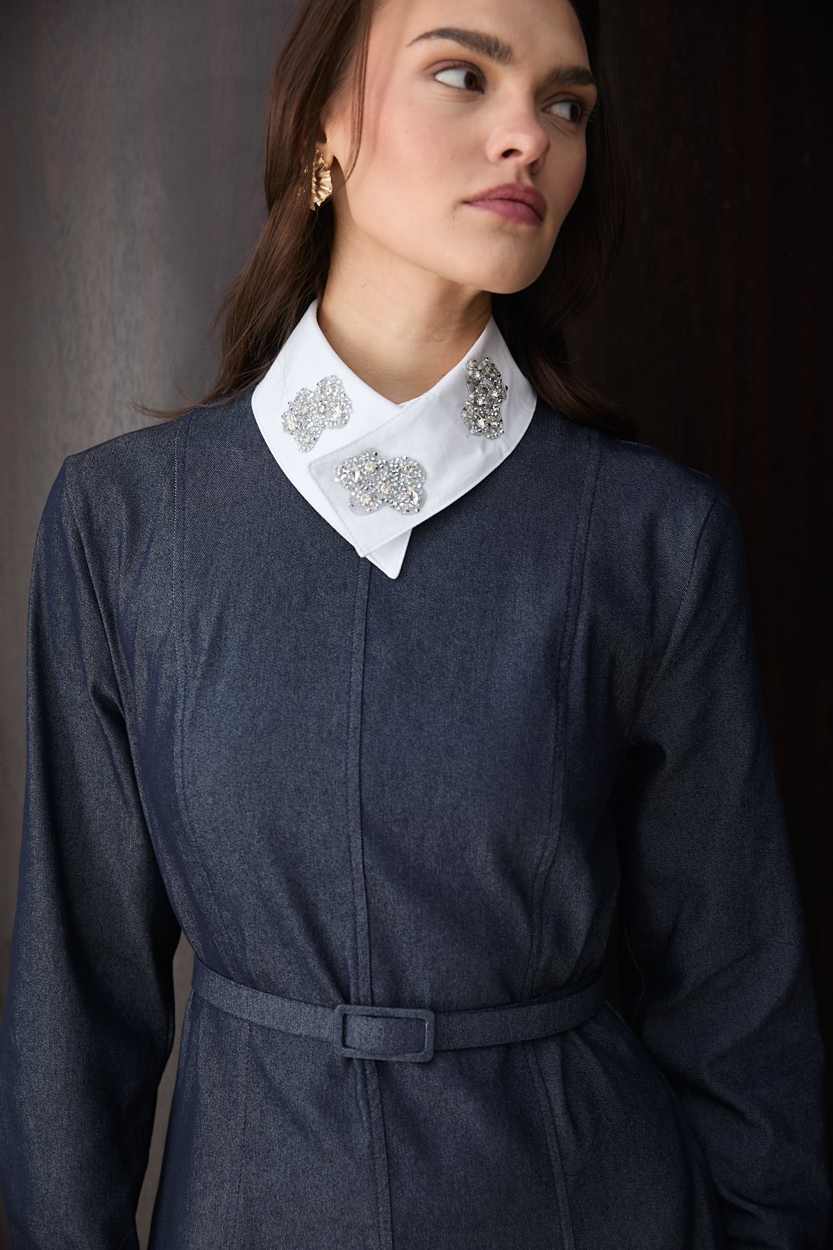 Yakada Detaylı Denim Elbise 32-2791