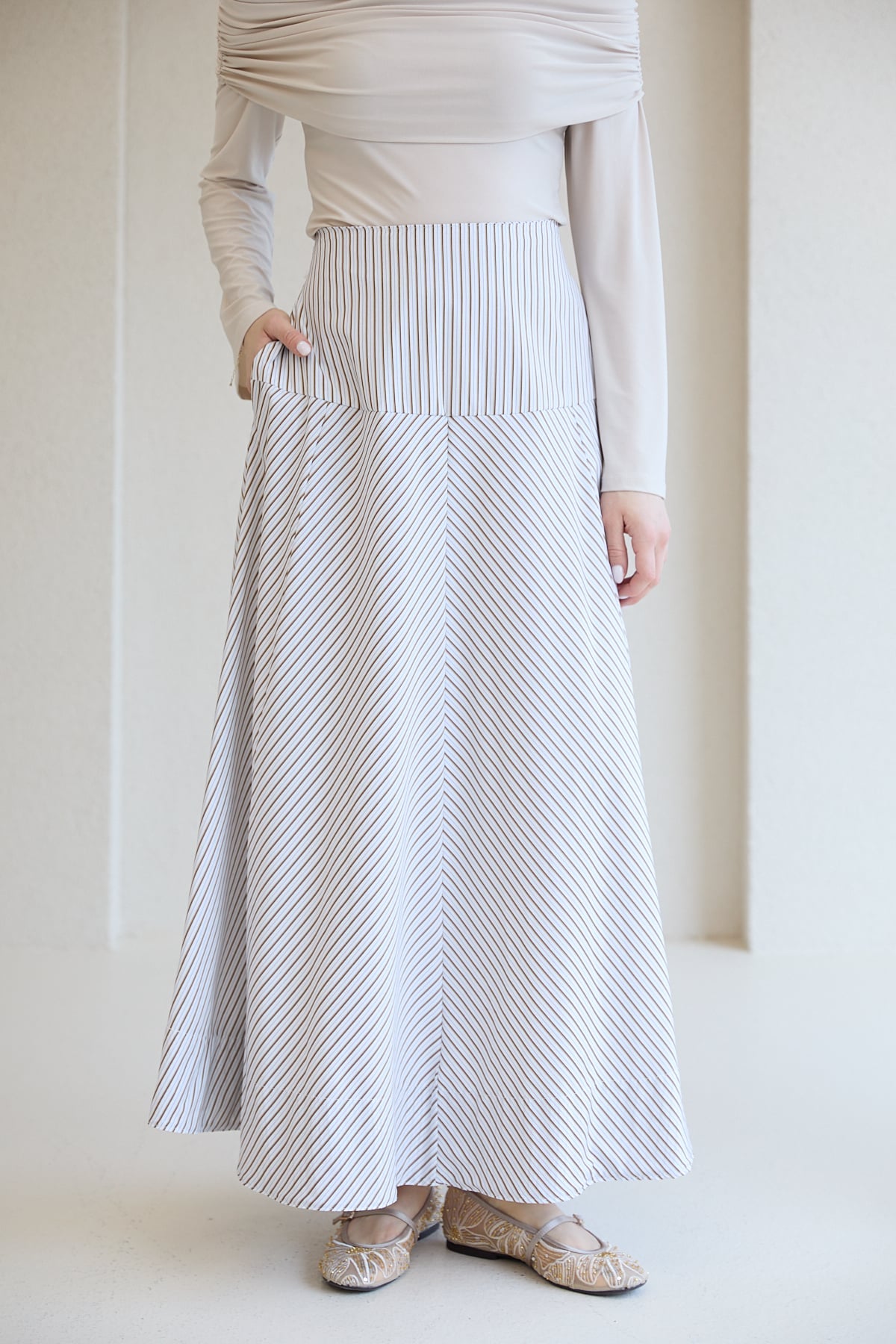 Çizgili Poplin Etek 32-2828