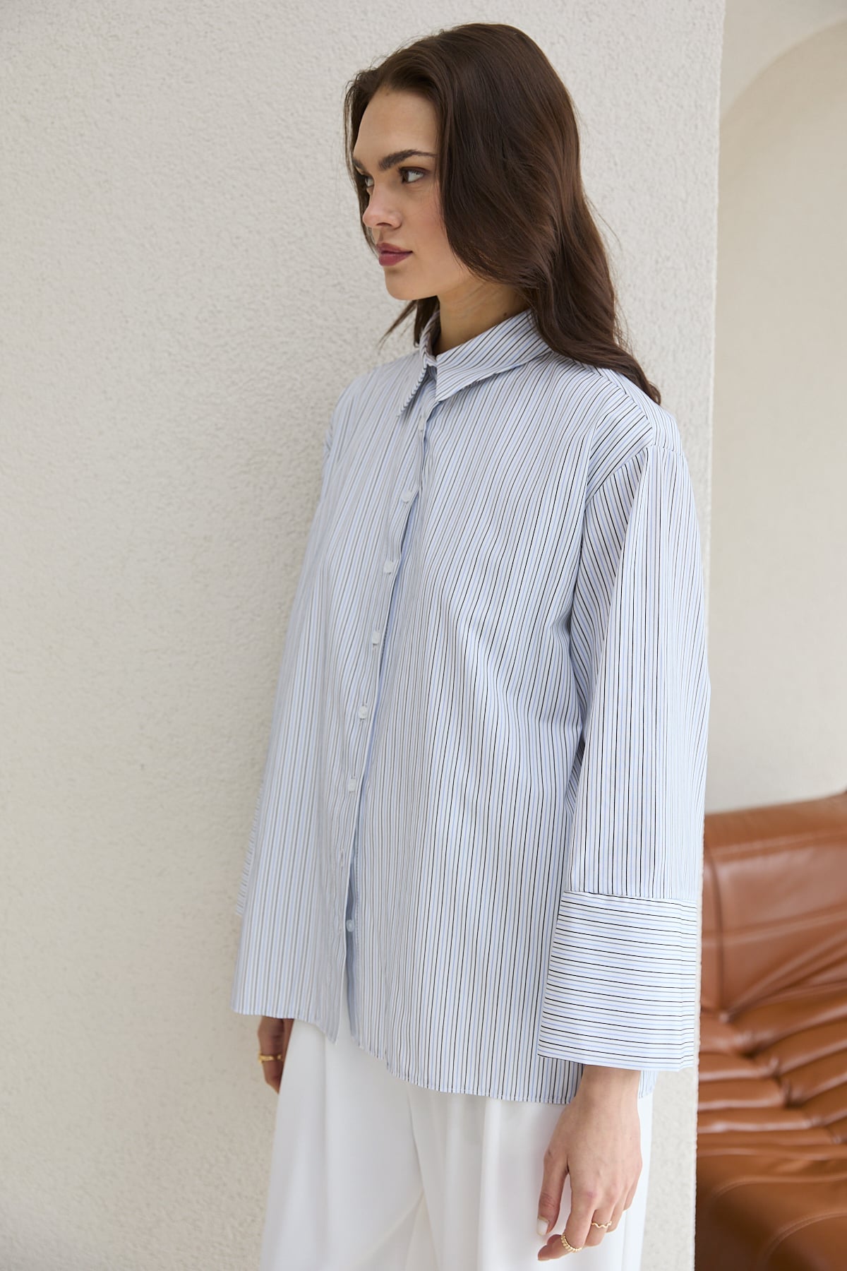 Oversize Çizgili Gömlek 32-2812