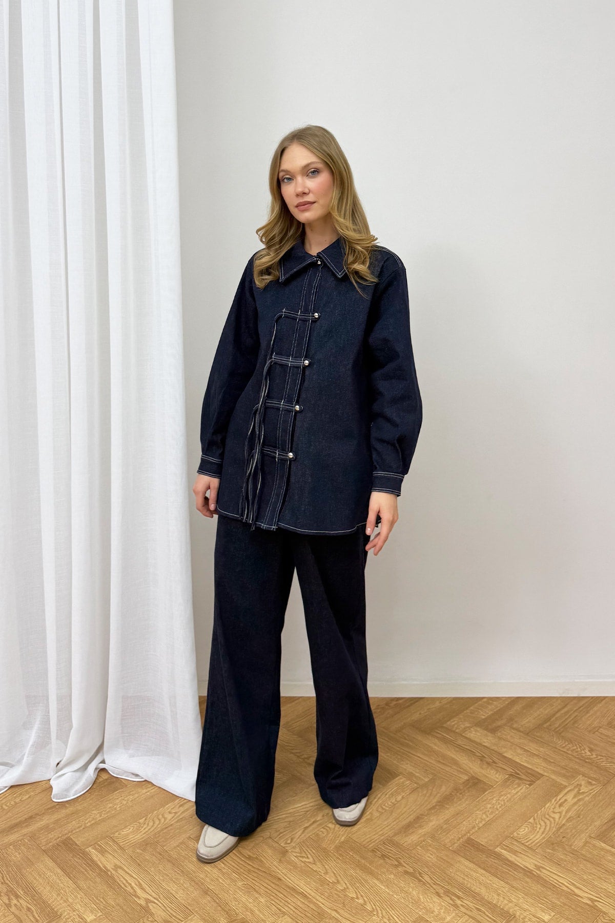 Düğmeli Denim Takım 3-4554