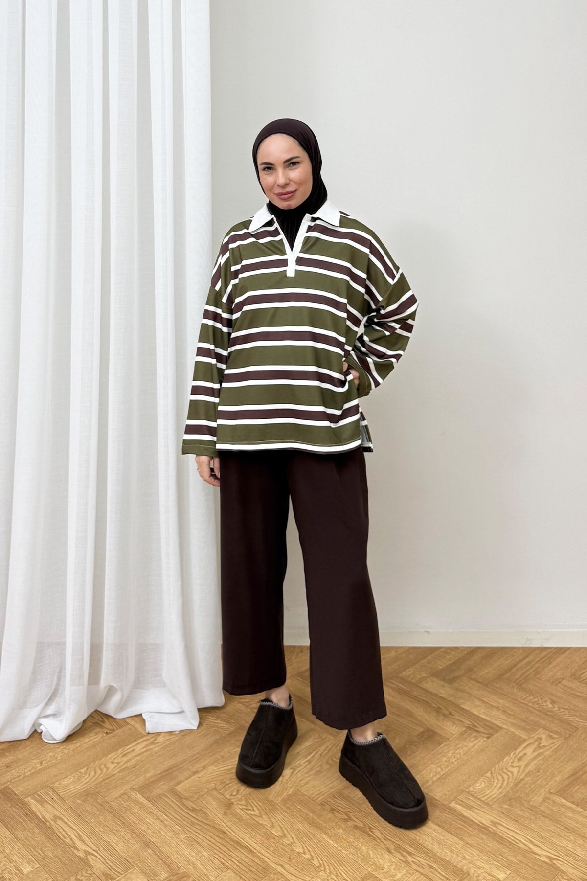 Polo Yaka Çizgili Tunik 79-7045