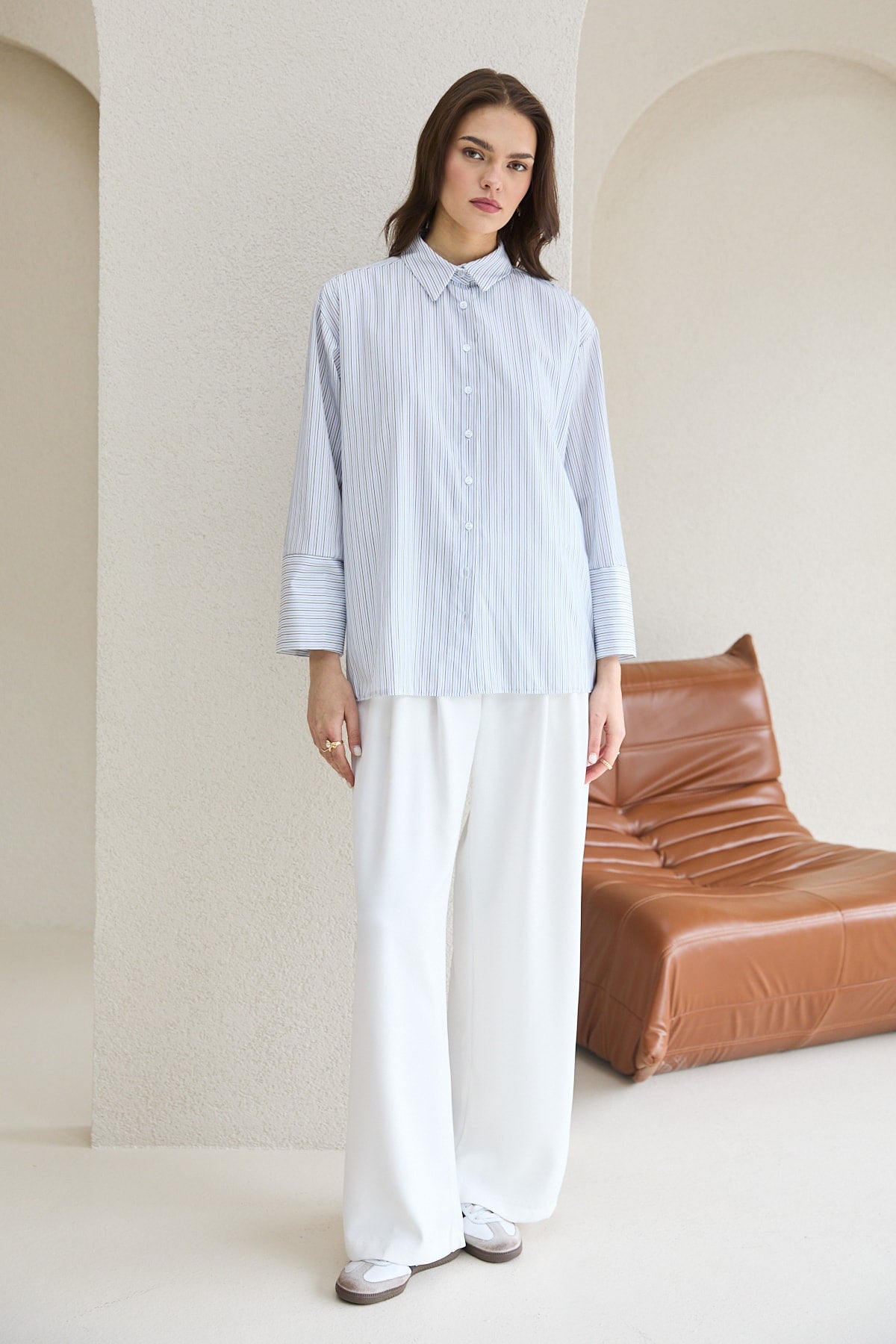 Oversize Çizgili Gömlek 32-2812