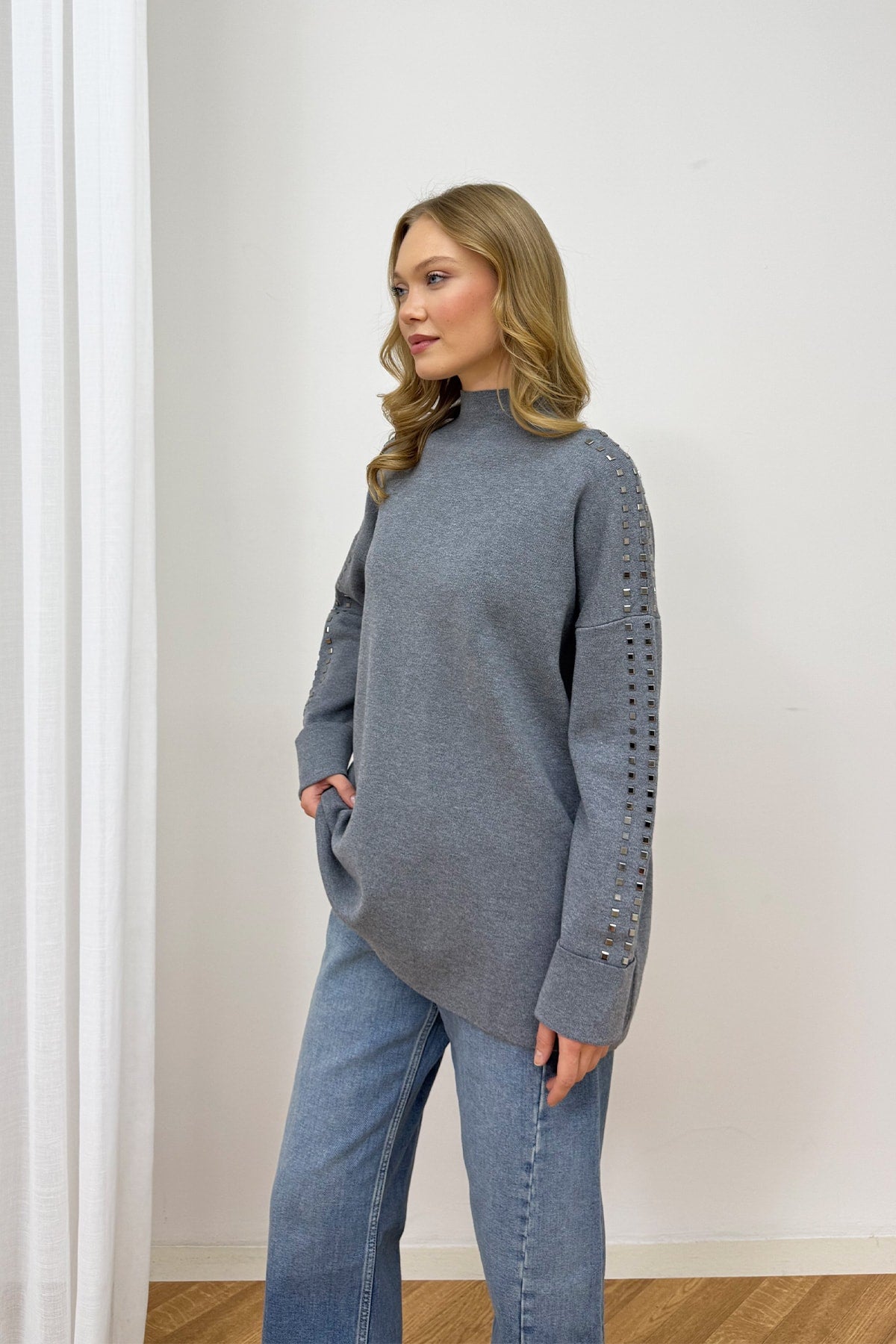 Aksesuarlı Triko Tunik 87-26150