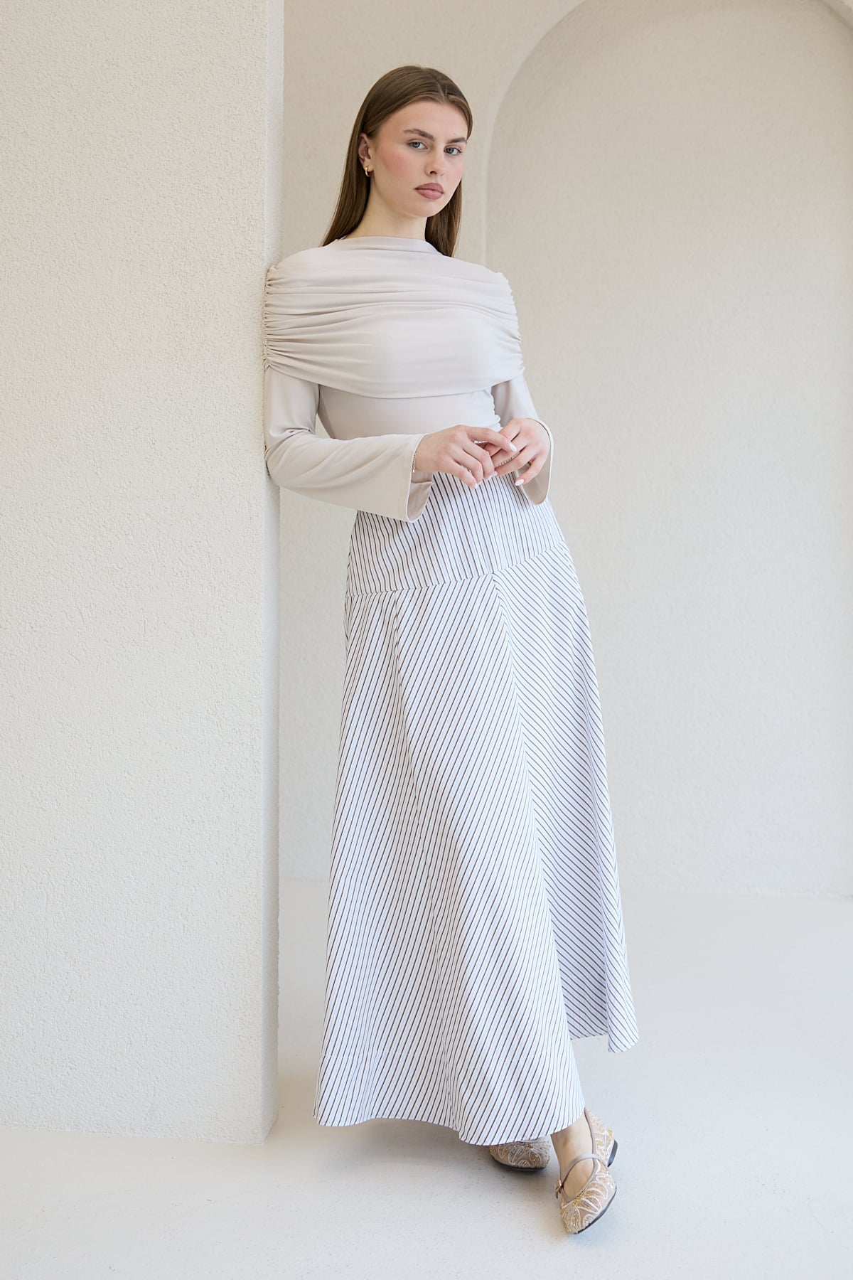 Çizgili Poplin Etek 32-2828