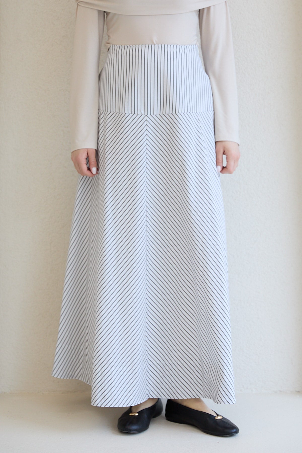 Çizgili Poplin Etek 32-2828