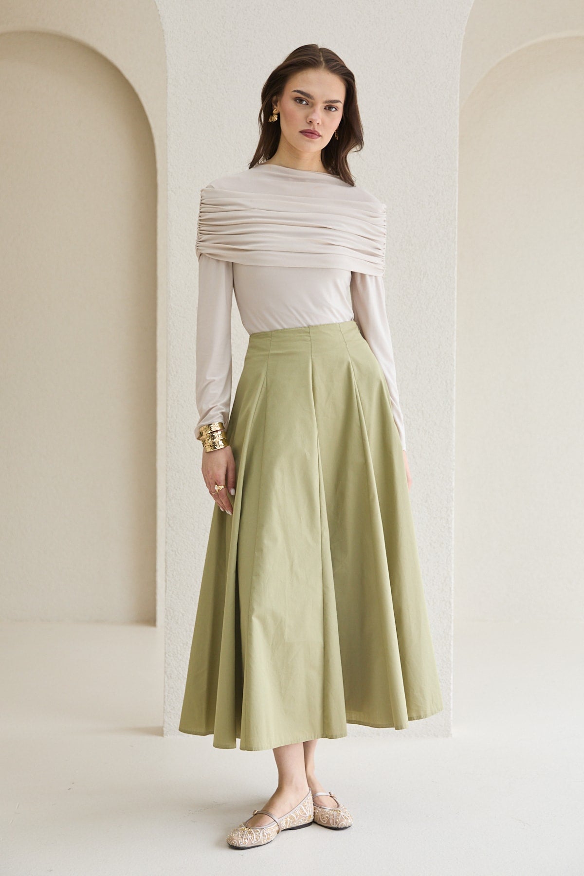 Parçalı Poplin Etek 32-2776