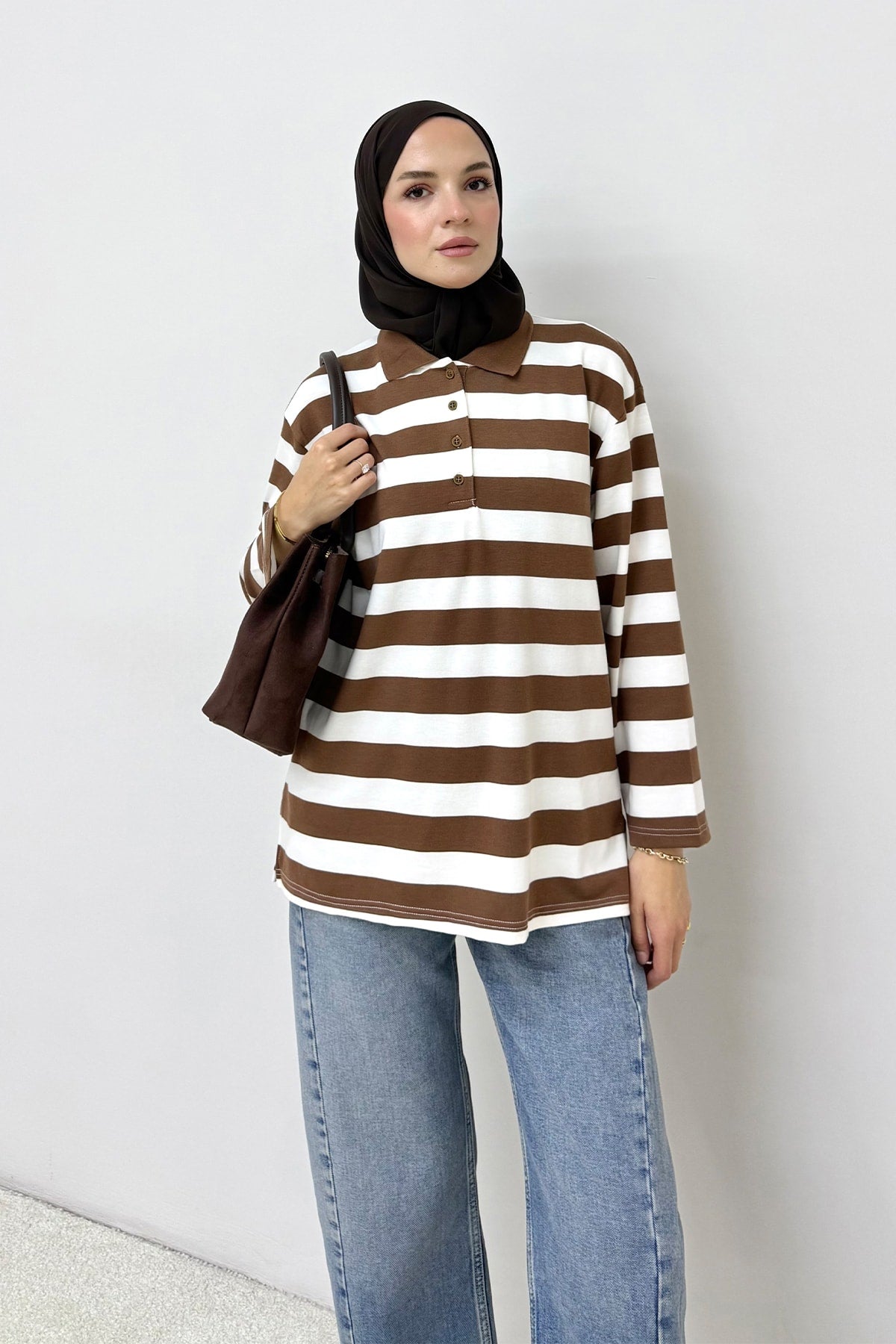 Çizgili Yakalı Tunik 83-7005